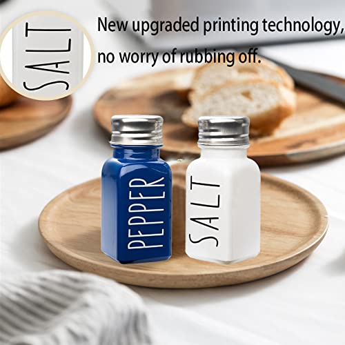 Rustic Farmhouse Glass Salt and Pepper Shakers Set - Elegant Kitchen Decor for Women, Wedding Gift & Home Decoration - Durable No-Words-Rubbing-Off Design (Blue) - Perfect for Dining Tables, Housewarming Gifts, and Country-Style Kitchens