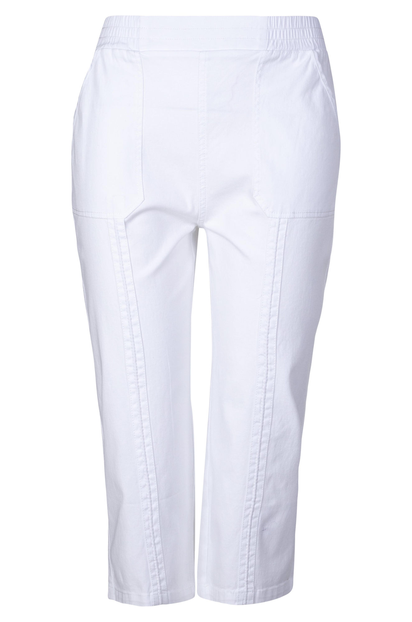 Women's Pull-On Mid Calf Pants - Comfortable Stretch White Work Pants (Style 6816A1) for Office, Business Casual & Everyday Wear