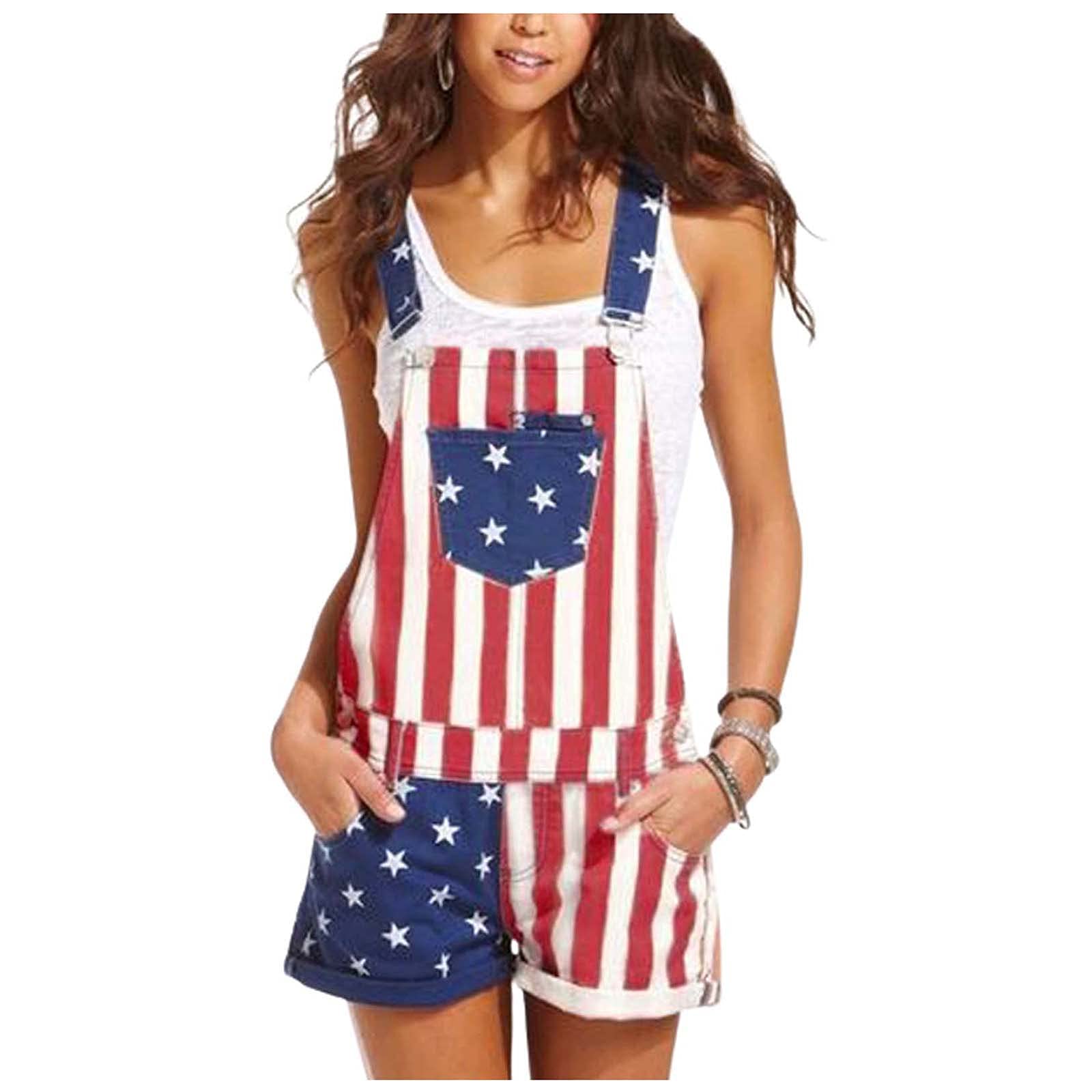 American Flag Print Camisole & Couple Pants - Summer Independence Day Outfits for Women | Patriotic Sports Rompers & Jumpsuits | Perfect for 4th of July Celebrations, BBQ Parties and Outdoor Festivals