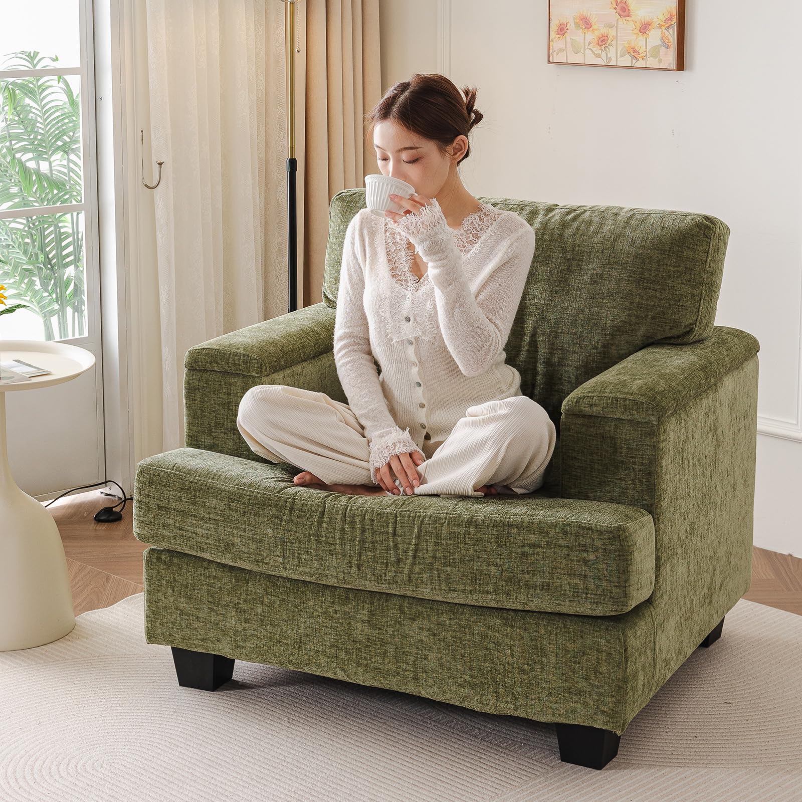 Oversized Mid-Century Accent Chair with Armrest Organizer - Plush 7.8