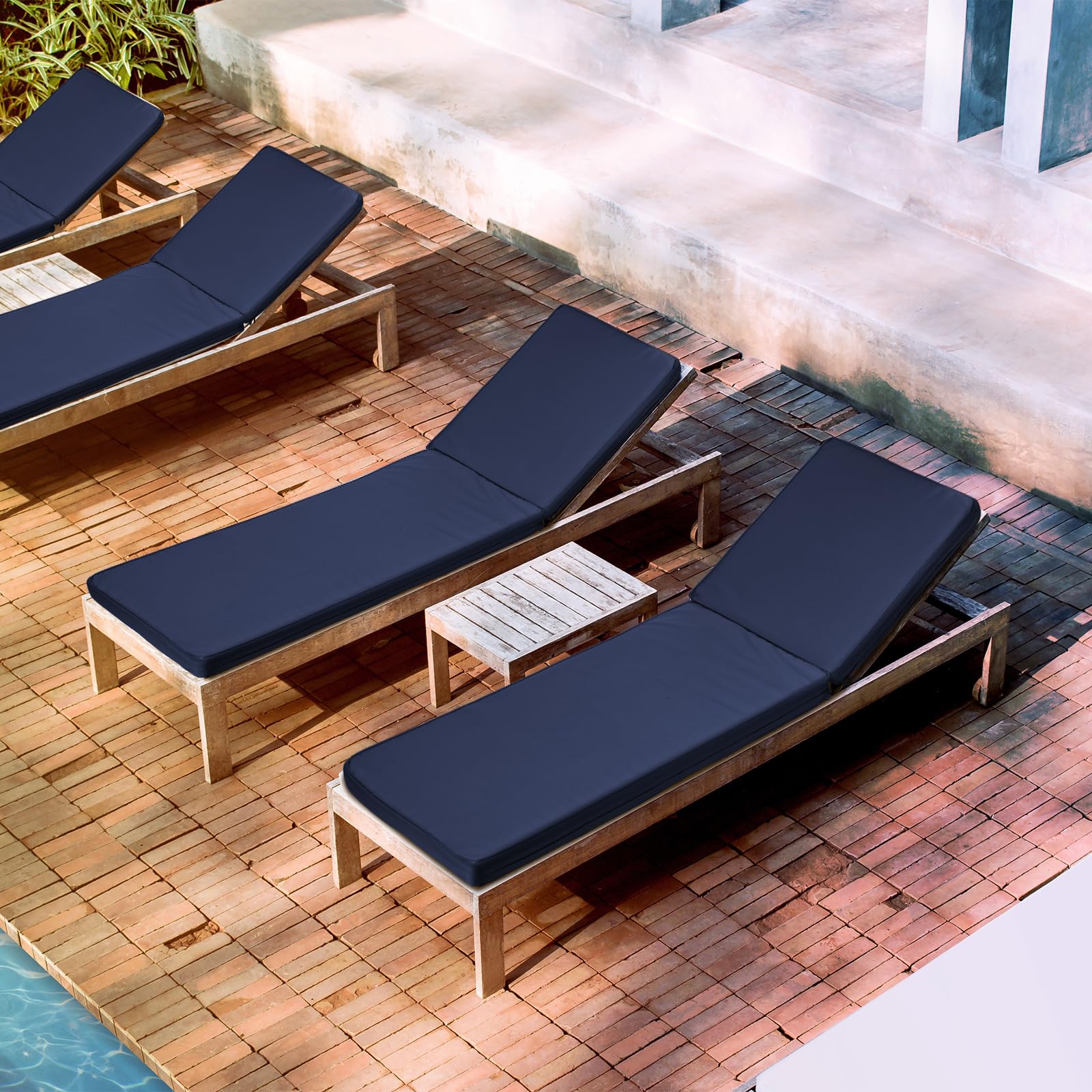 Ganeen Waterproof Chaise Lounge Cover 72x21x3in - Outdoor Cushion Slipcover with Zipper & Ties for Patio, Lawn, Poolside - Navy Blue (1 Piece) - Perfect for Sun Protection & All-Weather Use