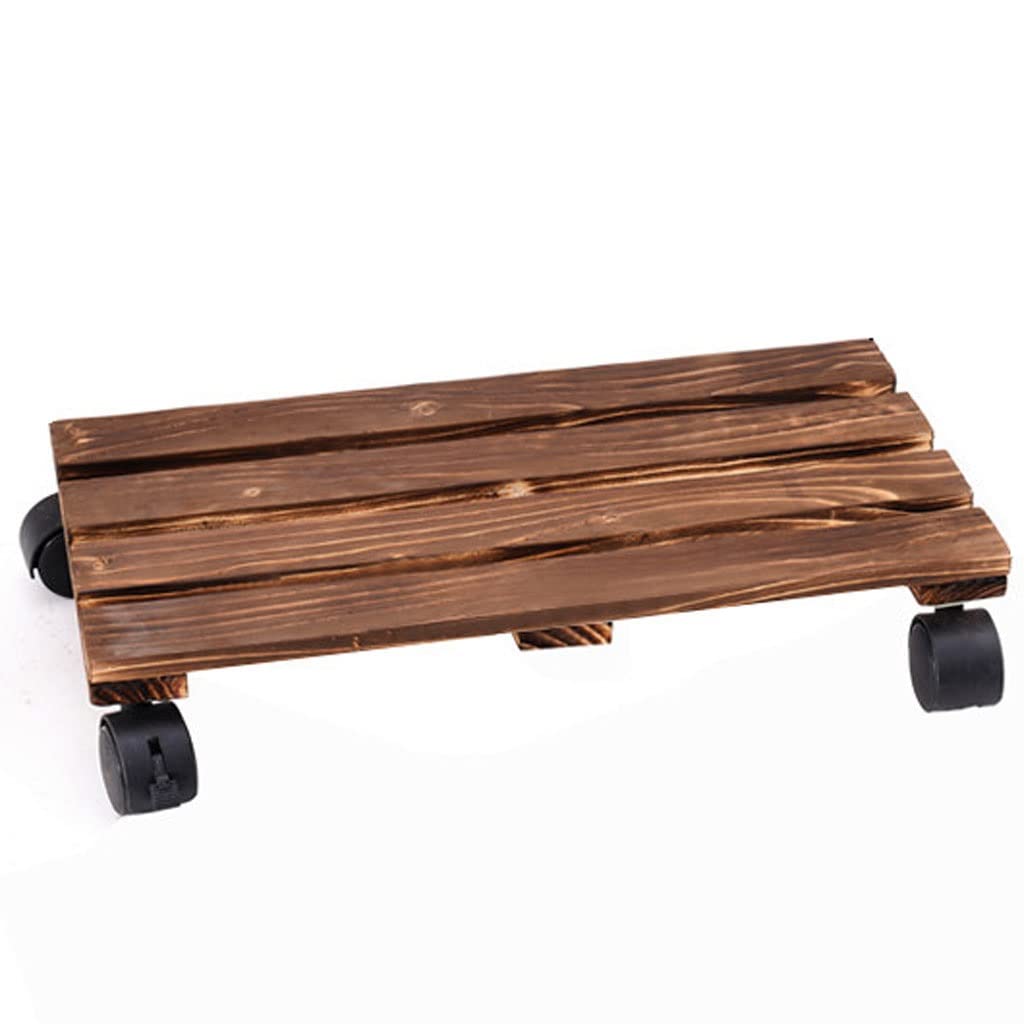 LONUBS Heavy Duty Wooden Plant Caddy with Wheels - 23.6x11.8 Inch Rectangle Rolling Plant Stand for Indoor & Outdoor Use - Perfect for Moving Flower Pots on Patio, Deck or Garden
