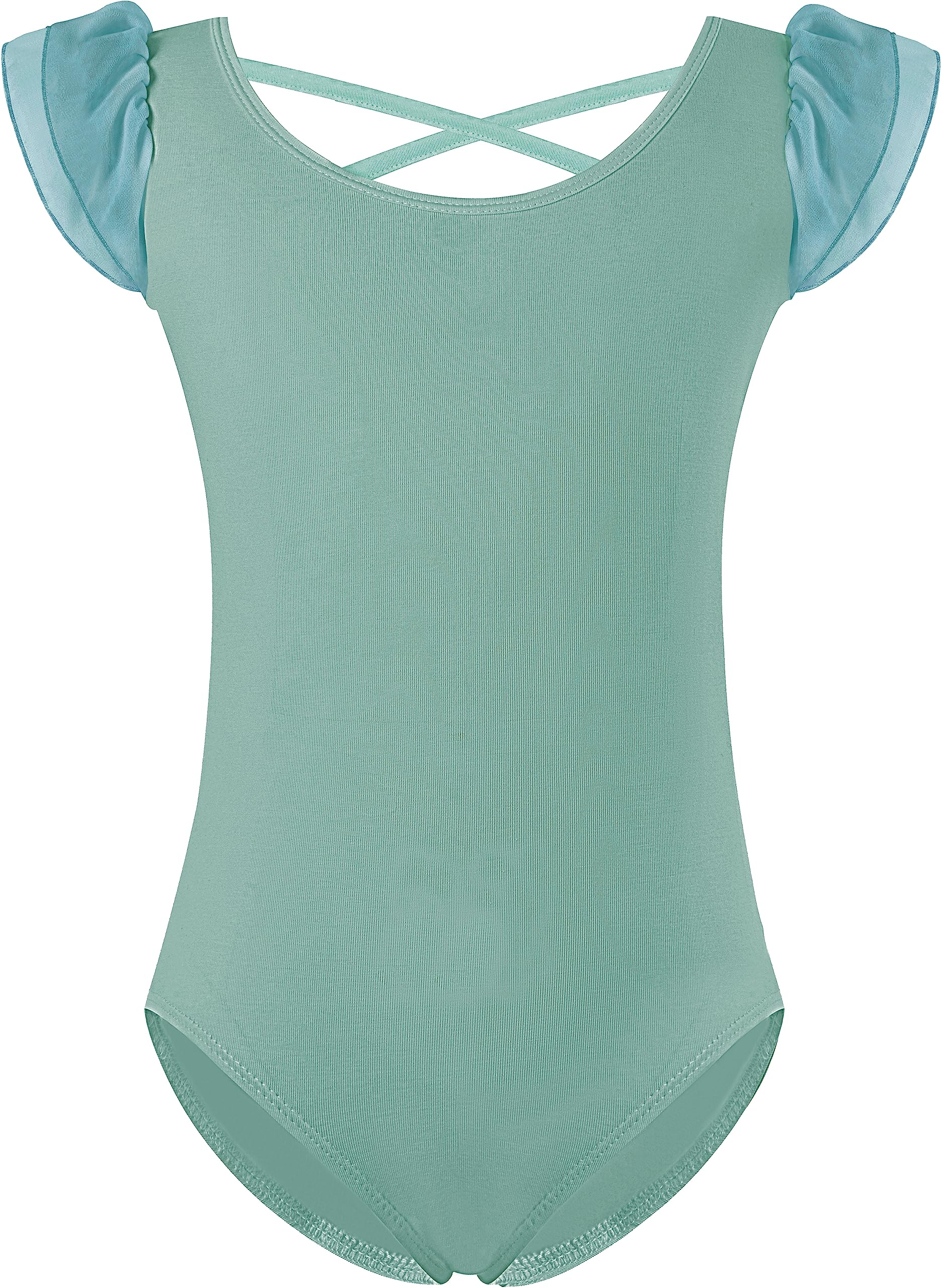 MOLLDAN Girls Ballet Leotard with Criss Cross Back - Short Sleeve Dance Leotards for Ballet, Jazz, Gymnastics & Performance - Comfortable & Stretchy for Kids Dance Classes & Recitals