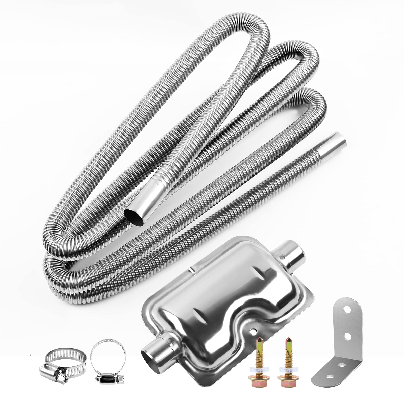 Diesel Heater Exhaust Pipe Kit - 200cm Stainless Steel with Muffler & Clamps, 1