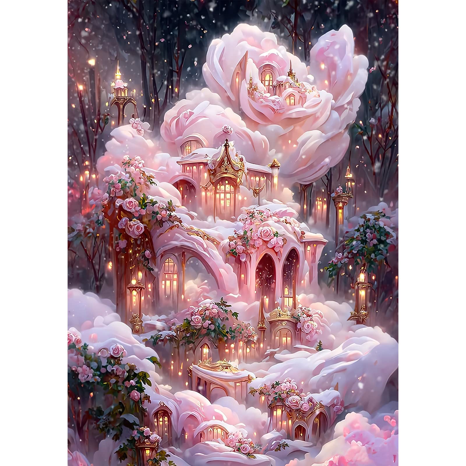 5D Diamond Painting Kit for Adults - Pink Roses & Castle Full Drill DIY Crystal Art, 12x16 Inch Home Wall Decor | Perfect for Relaxation, Stress Relief & Creative Gift Giving