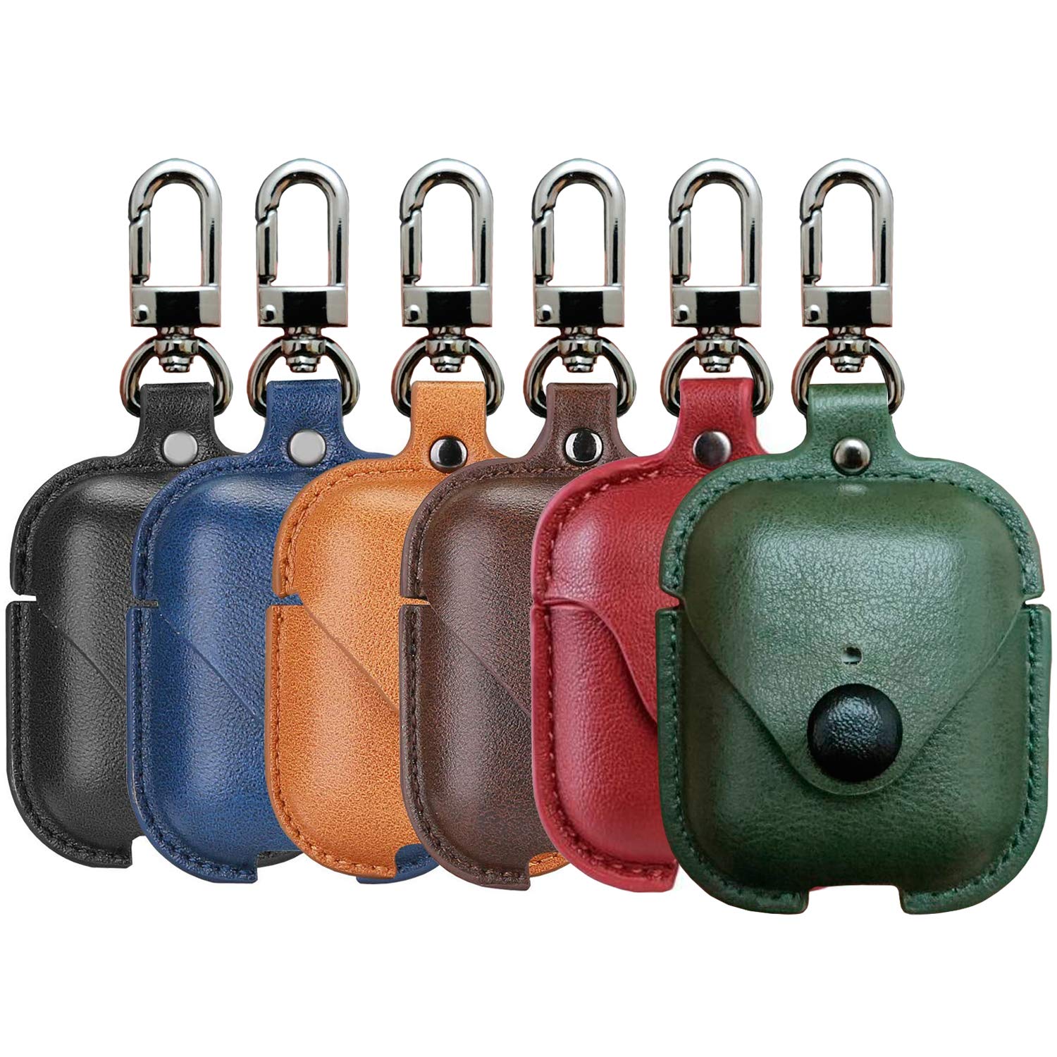 Leather AirPods 1/2 Charging Case Cover with Secure Snap-Fastener - Compatible with Apple AirPods 1st & 2nd Generation - Black Protective Case for Travel, Work & Daily Use