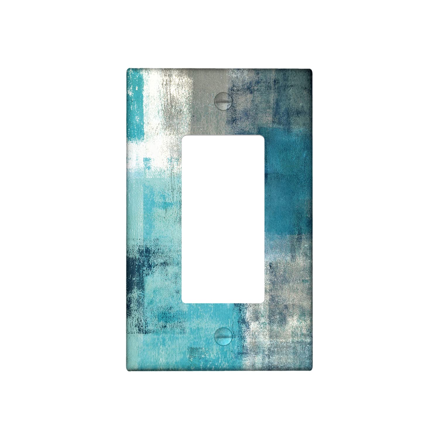 Turquoise and Grey 1-Gang Rocker Wall Plate Cover - Teal Abstract Art Decorative Light Switch Cover - Modern Electrical Outlet Covers for Kitchen, Bedroom & Living Room - Home Decor Accessories
