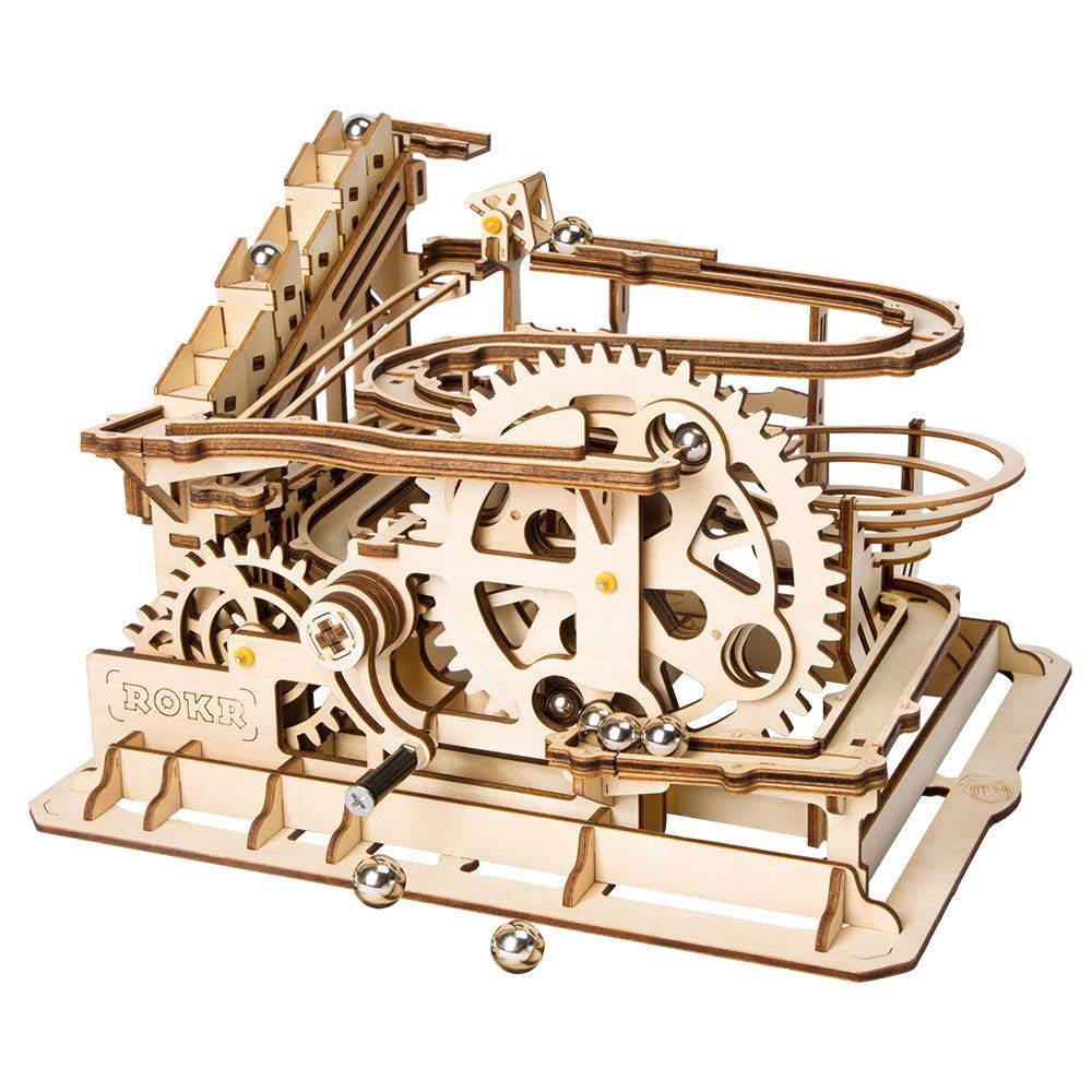 AOOF 3D Wooden Marble Run Building Kit - Self-Assembly Mechanical Puzzle with Hand Crank & Waterwheel - STEM Educational Toy for Kids & Adults - Perfect for Home, Classroom & Office Decor