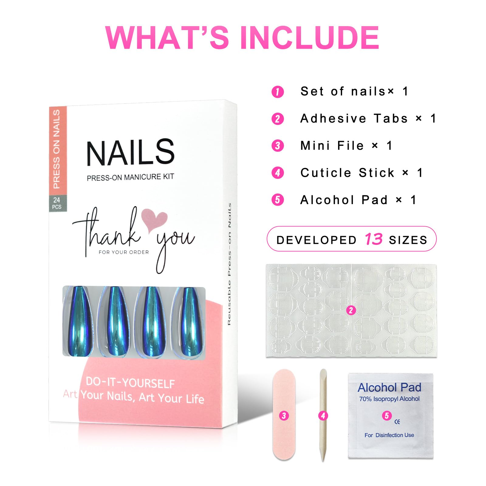 Chrome Metallic Blue Press On Nails - Extra Long Coffin Ballerina Fake Nails Set with Mirror Finish | Acrylic False Nails for Women | Perfect for Parties, Weddings & Special Occasions