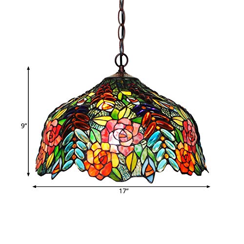 Tiffany Style Stained Glass Pendant Light - 3-Light Bronze Ceiling Chandelier in Blue | Perfect for Dining Room, Kitchen Island & Bedroom Lighting