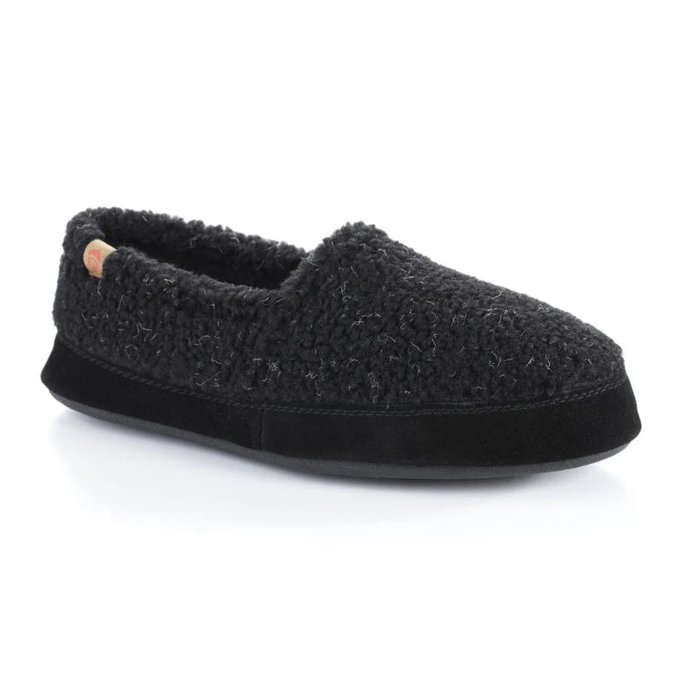 Acorn Moc Slippers for Men - Black Berber Fleece Indoor/Outdoor House Shoes - Cozy Winter Footwear for Home, Camping & Travel