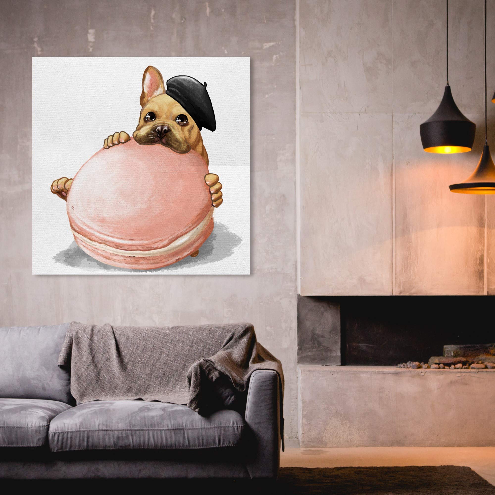 Oliver Gal Artist Co. 'Macaron Frenchie' Kitchen Wall Art Canvas Print - French Bakery Decor for Home & Restaurant