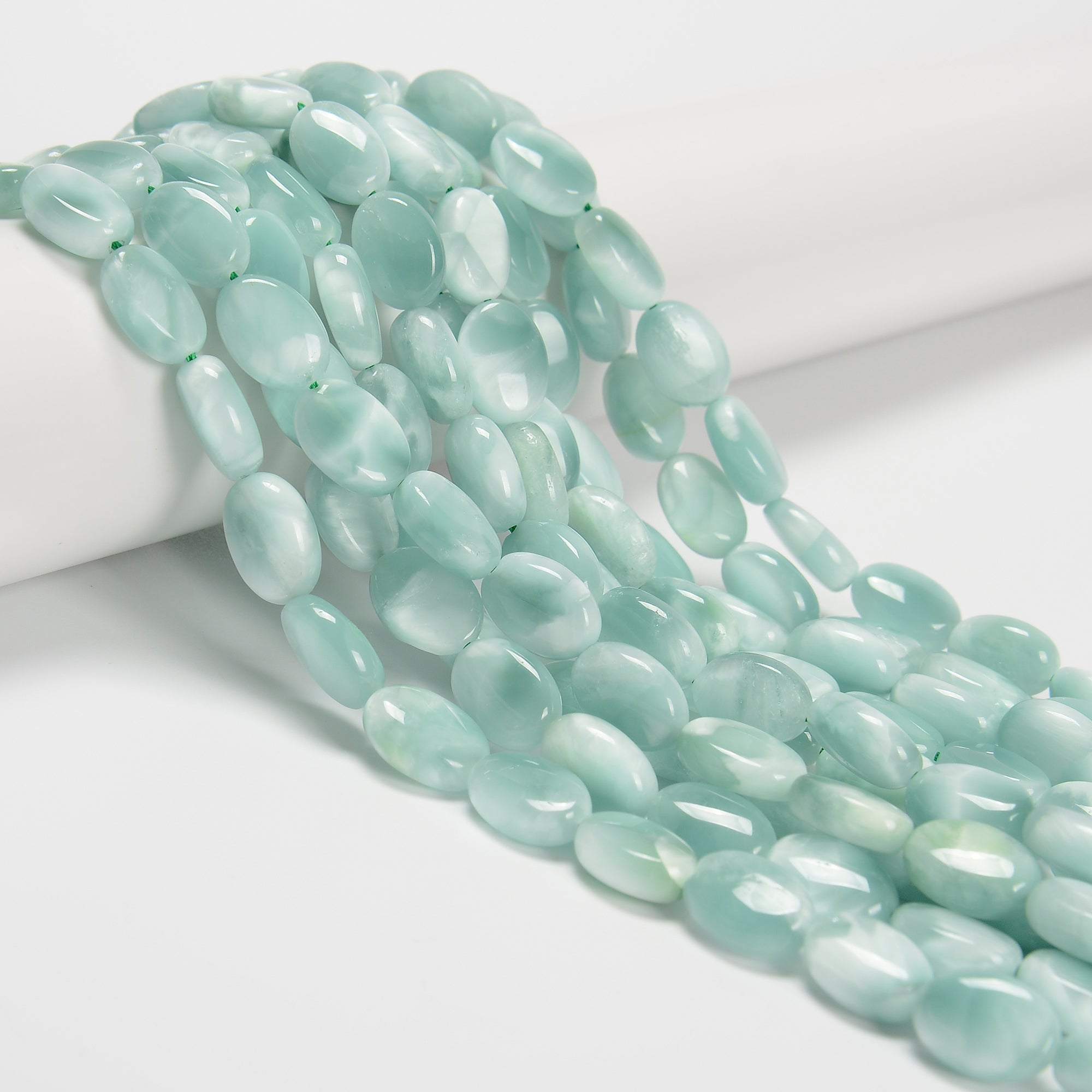 Iridescent Dark Green Moonstone Smooth Oval Beads - 10x14mm & 12x16mm - 15.5'' Strand for Jewelry Making, DIY Crafts, and Healing Crystal Bracelets