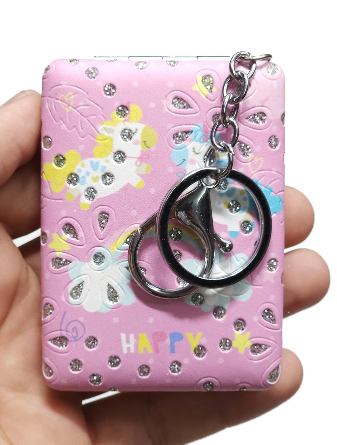 Portable Cute Small Metal Folding Pocket Makeup Mirror with Keychain - Compact Travel Mirror for Girls, Perfect Gift for Women & Teens - Ideal for Purse, Travel, School & On-the-Go Touch Ups
