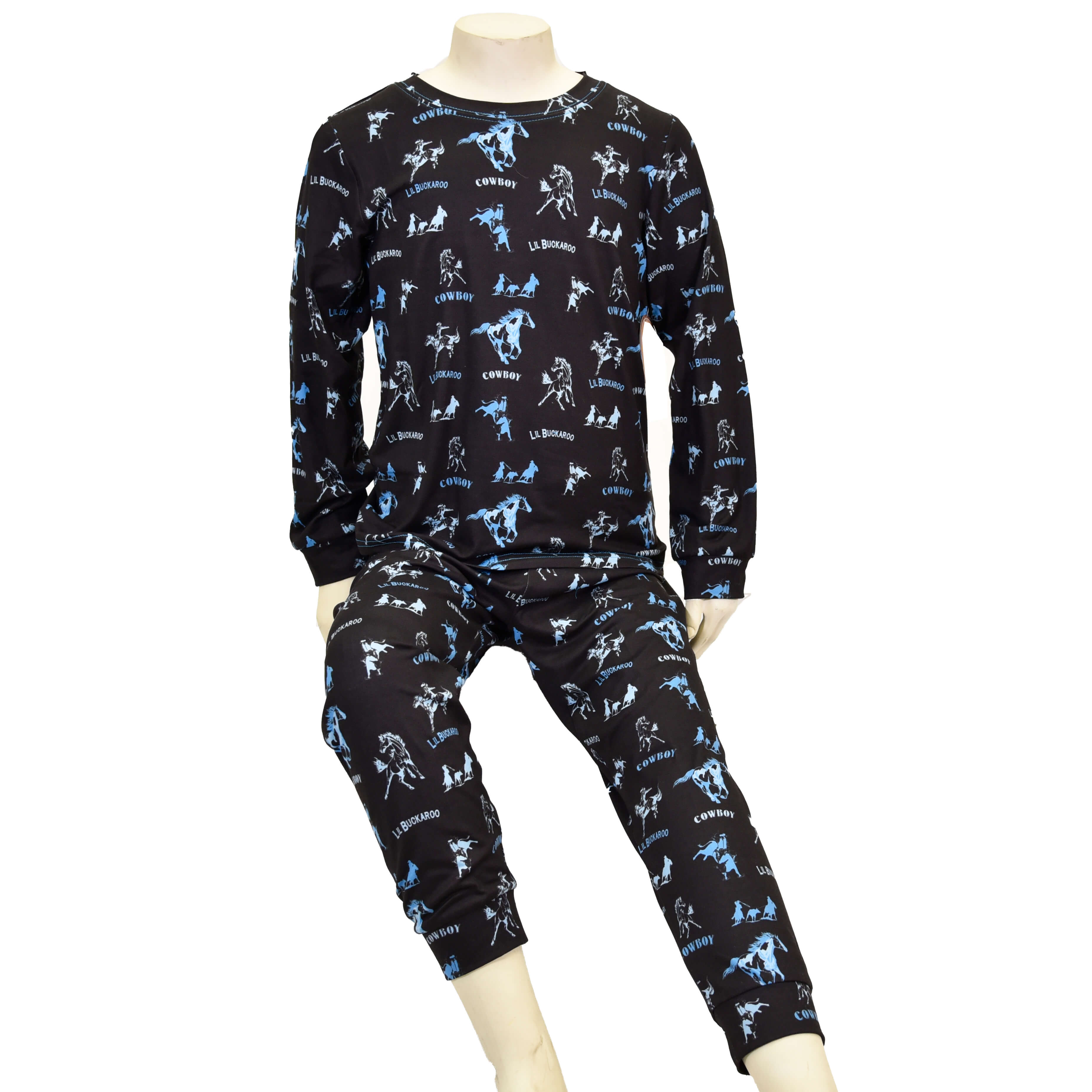 Boys' Black Buckaroo Cowboy Print Playsuit & Pajama Set - Western Theme Costume for Kids' Dress-Up, Halloween & Sleepwear Fun