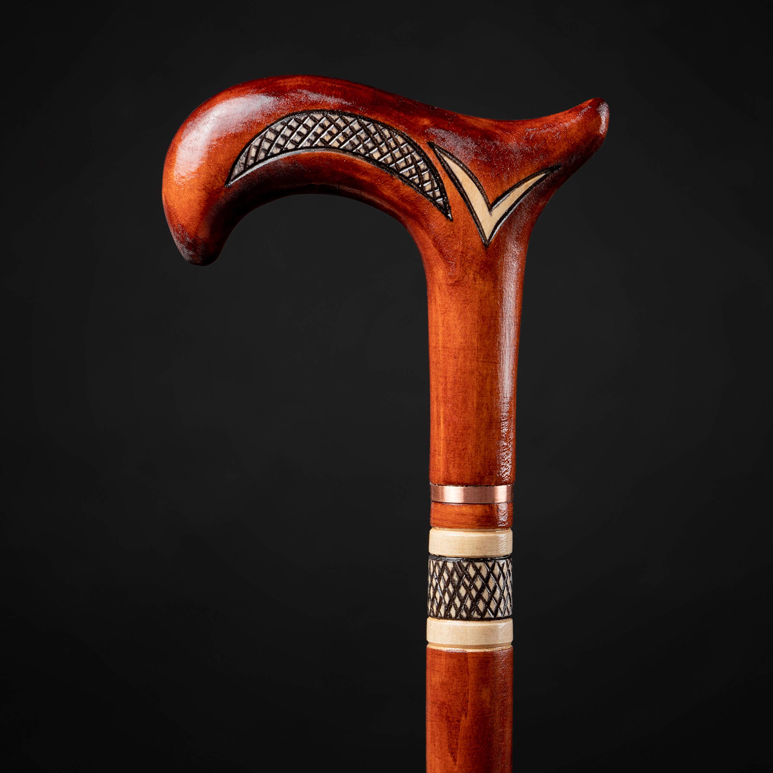 Handmade Red Carved Wooden Cane - Derby Style Walking Stick for Hiking & Support - Perfect Gift for Seniors & Outdoor Enthusiasts - Ideal for Hiking, Travel, and Daily Mobility Assistance