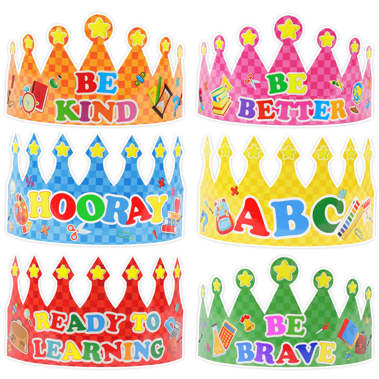 30 Pcs First Day of School Crowns - Colorful Paper Party Hats for Kindergarten & Preschool Welcome Back Decorations - 6 Fun Styles for Classroom Celebrations, Photo Props, and Back-to-School Events