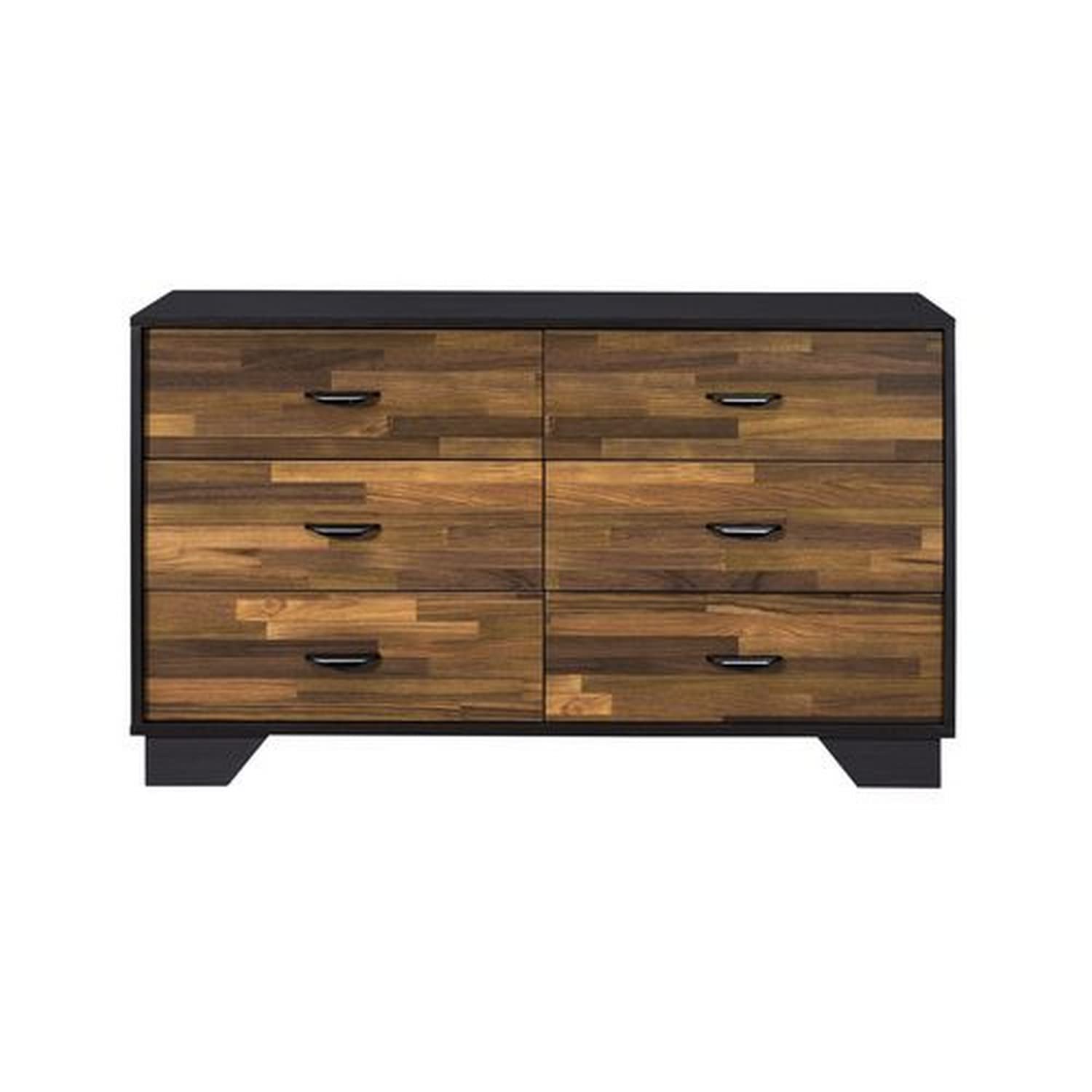 Benjara 6-Drawer Dresser with Butcher Block Pattern in Brown & Gray - Stylish Bedroom Storage for Clothes, Linens & Accessories