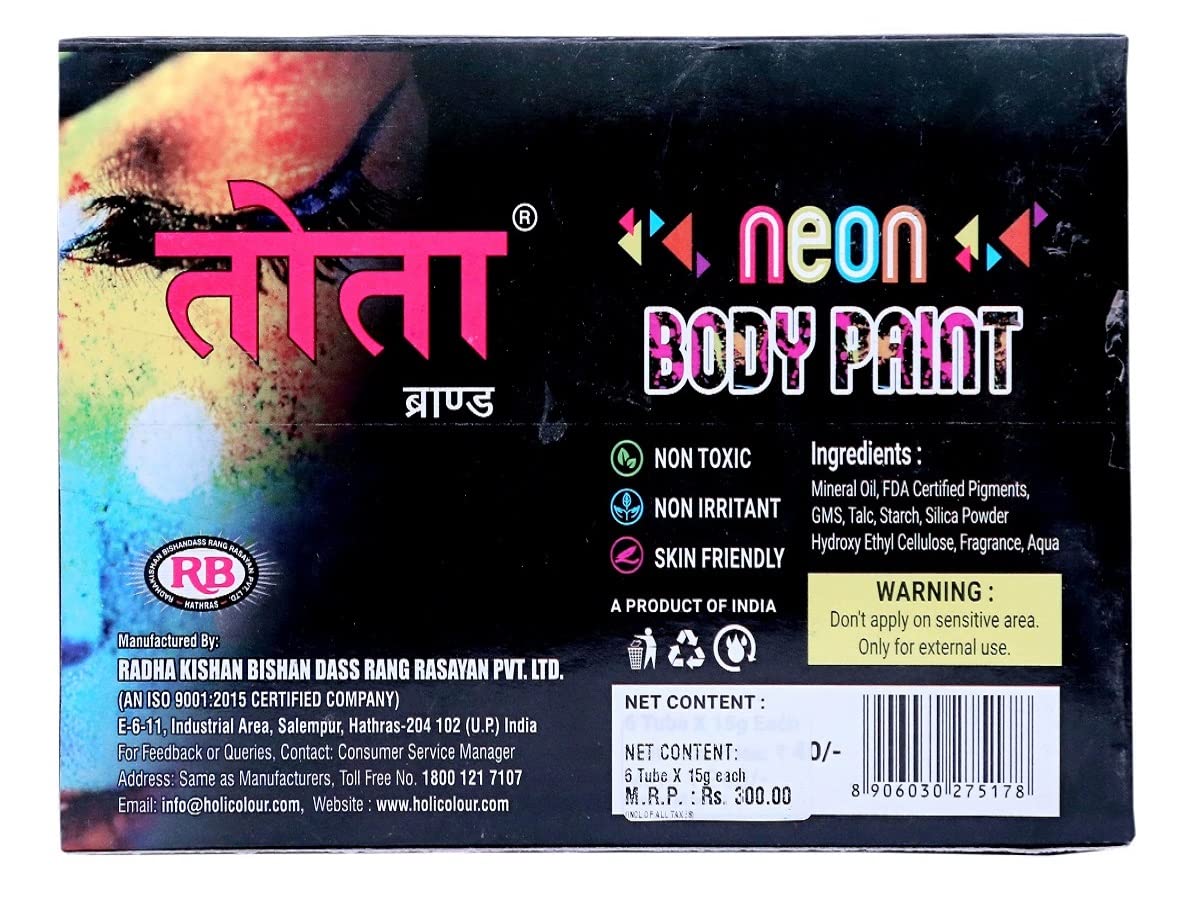 Non-Toxic Face & Body Paint Set - 6 Vibrant Colors (White, Yellow, Orange, Green, Blue, Pink) for Parties, Halloween, Holi Festival & UV Glow Events | Safe for Kids & Adults | Perfect for Costume Parties, Festivals & Nighttime Celebrations