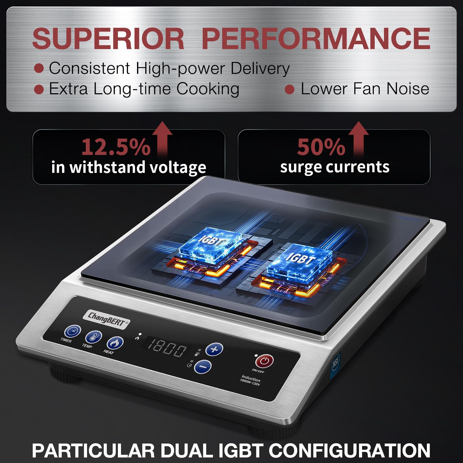 Commercial Grade Induction Cooktop - 1800W Portable Hot Plate with 8” Heating Coil, NSF Certified 18/10 Stainless Steel Countertop Burner & 10-Hour Timer - Perfect for Home Kitchen, Restaurant, Camping & Outdoor Cooking