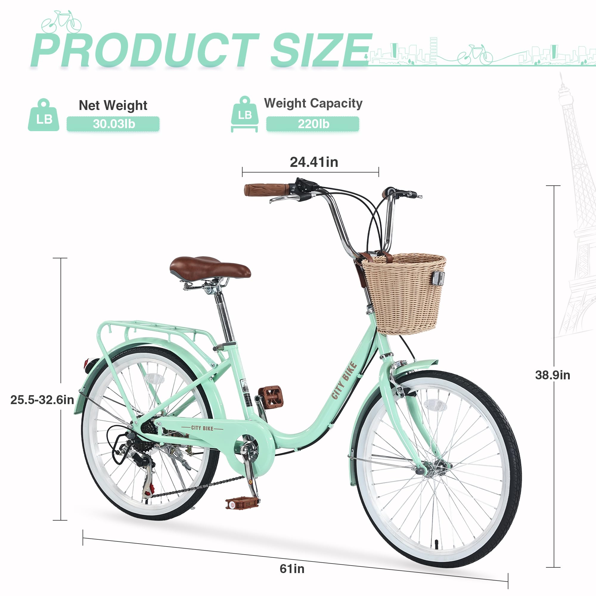 22/26 Inch Women's Beach Cruiser Bike - 7-Speed Hybrid Commuter Bicycle for Women & Men, Perfect for City Riding & Leisure - Available in 4 Colors | Ideal for Daily Commute, Weekend Rides & Beach Outings