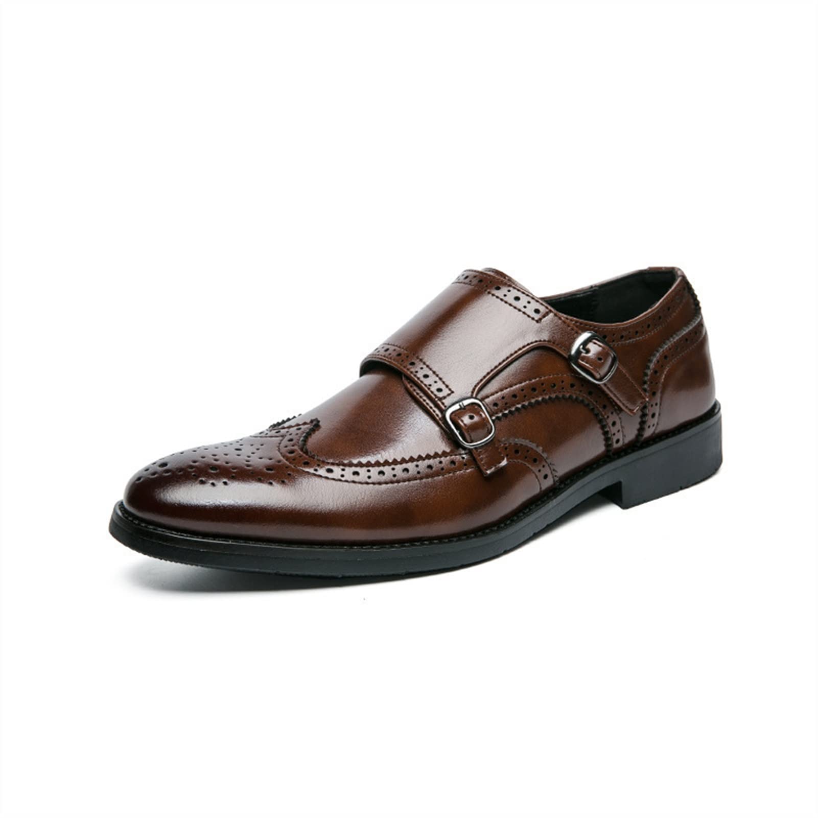 Men's Dress Shoes - Genuine Leather Oxford Slip-On Monk Strap Brogue Wingtip Business Shoes | Non-Slip Block Heel & Slip-Resistant Sole | Perfect for Office, Wedding & Formal Occasions