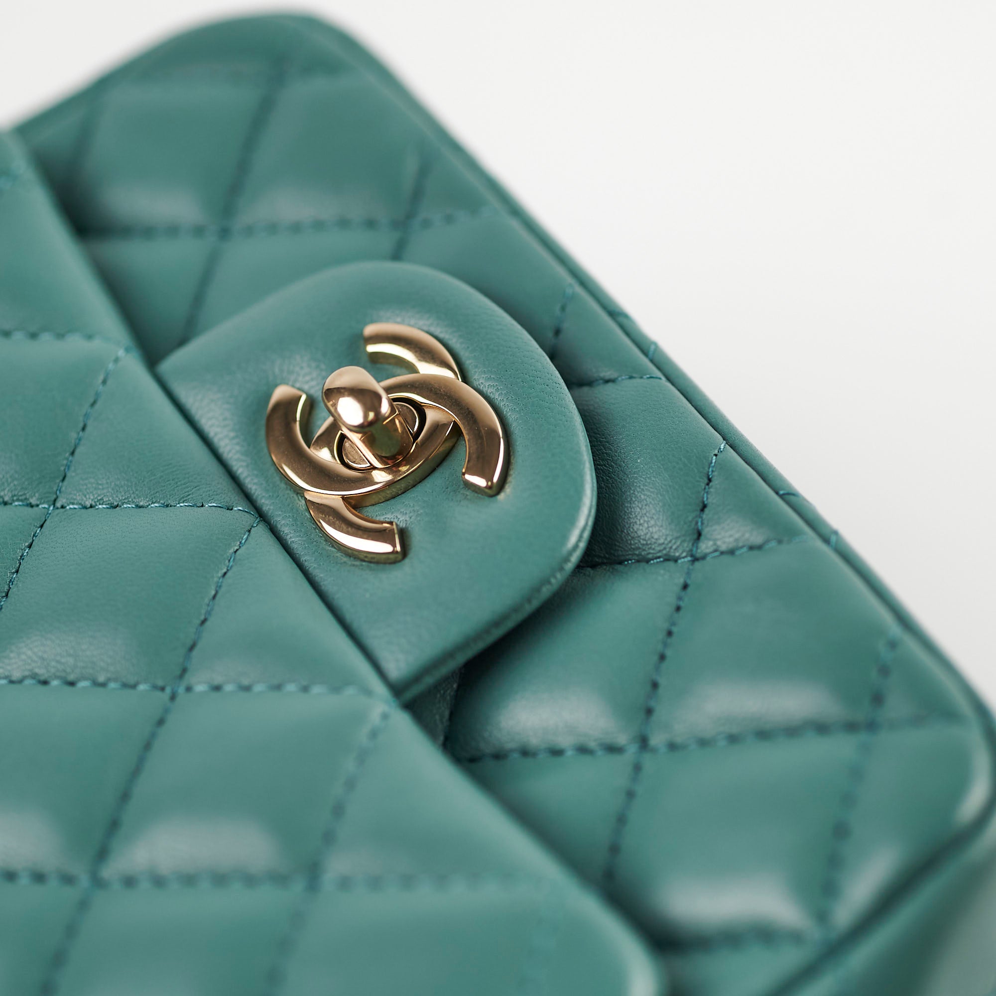 Chanel Mini Square Flap Bag Lambskin Leather Teal Green Microchip Luxury Crossbody Purse for Women - Perfect for Date Night, Parties & Special Occasions