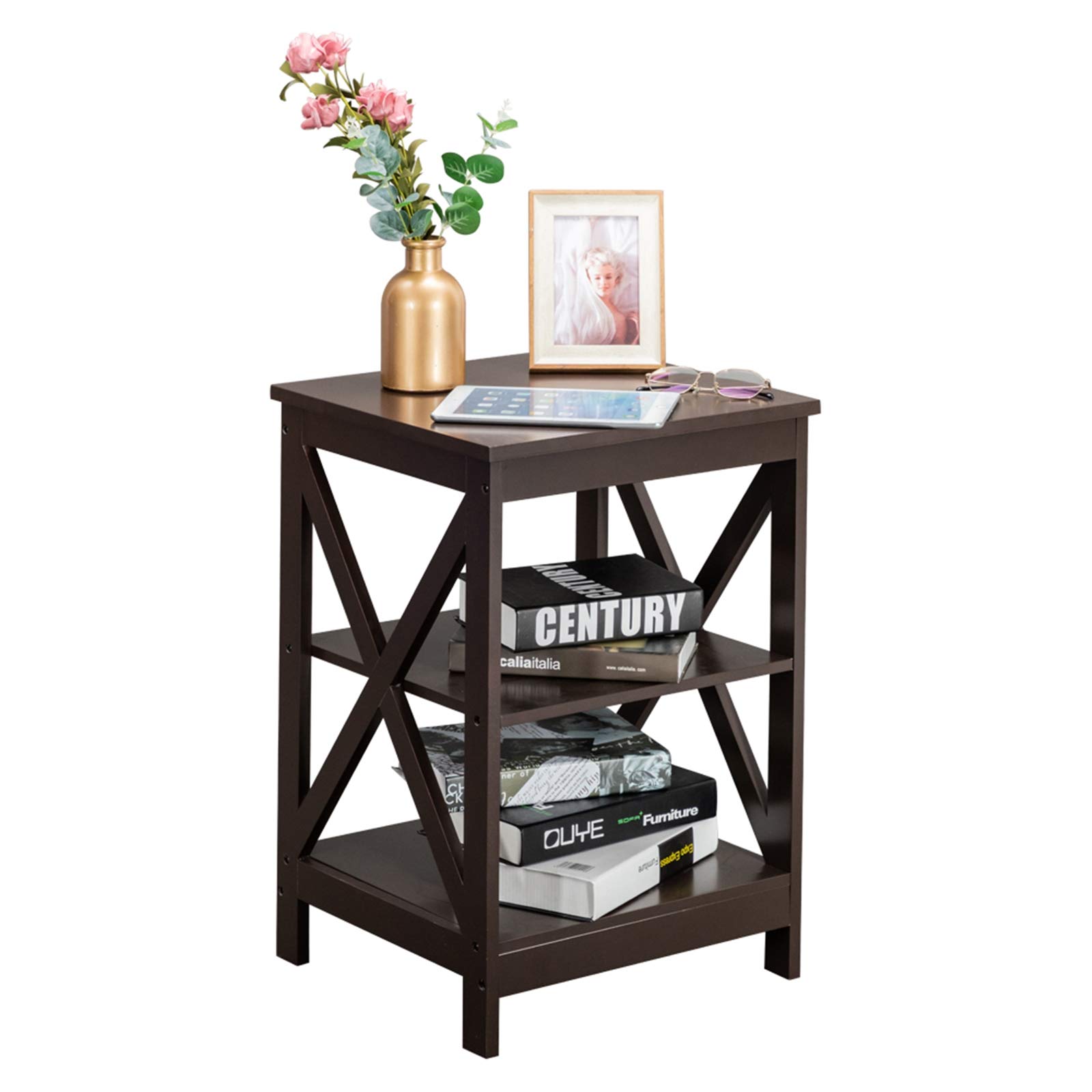 2-Piece Nightstand Set with Storage Shelf - Modern Sofa Side/End Table, Double Cross Edge Corner Design for Bedroom & Living Room - Perfect as Bedside Console, Lamp Table, or Versatile Furniture for Home Decor