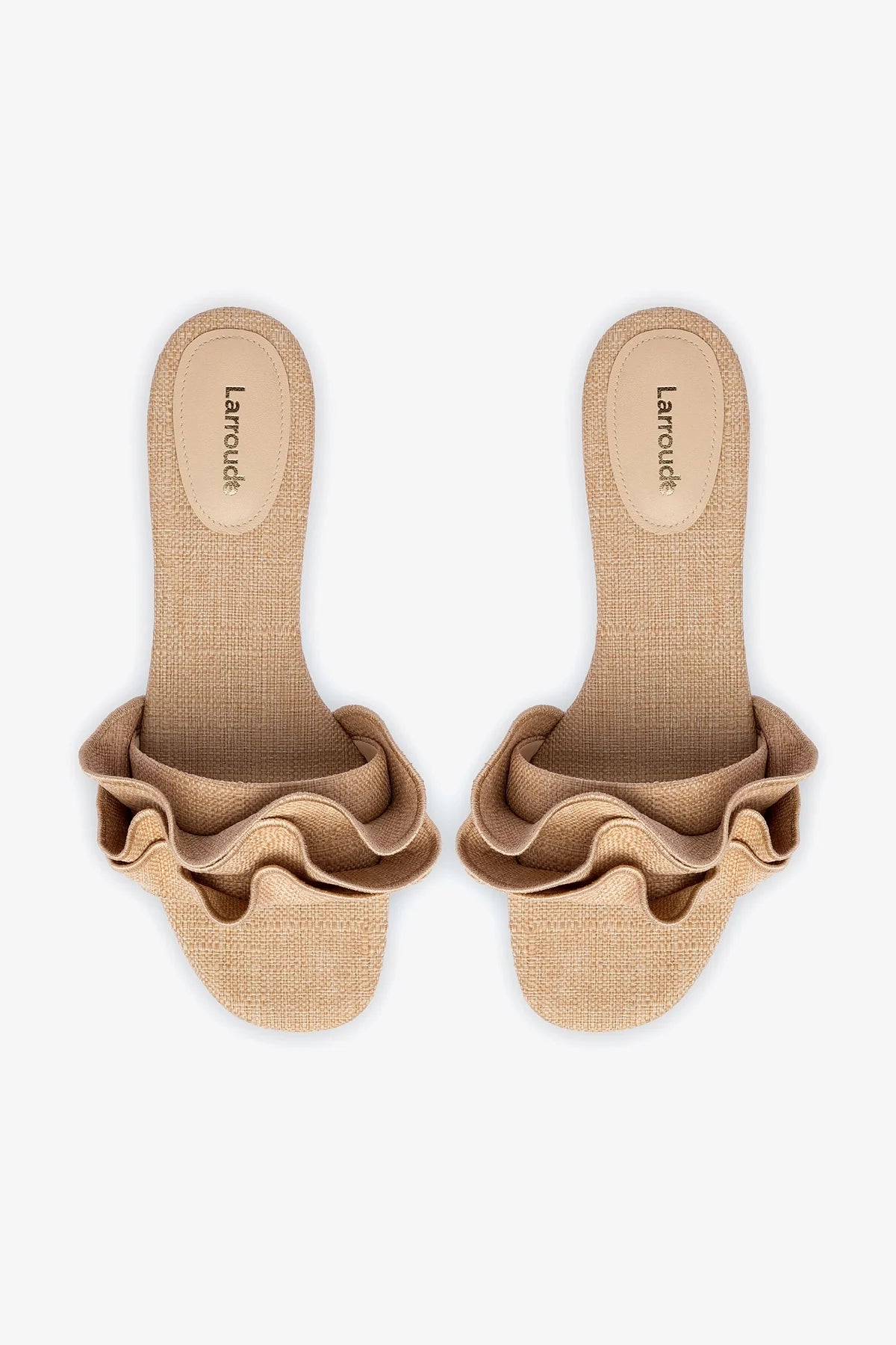 Stylish Ivy Ruffle Flat Mule Sandals in Beige Raffia - Comfortable Summer Slides for Women, Perfect for Beach, Vacation, and Casual Outings