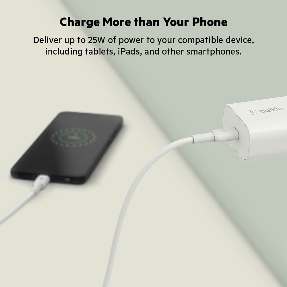 Belkin BoostCharge 25W Fast Wall Charger with PPS & USB-C Power Delivery - Compact Travel Charger for iPhone 16/15, Samsung Galaxy S24, iPad, Pixel & Tablets - Perfect for Home, Office & Travel Charging