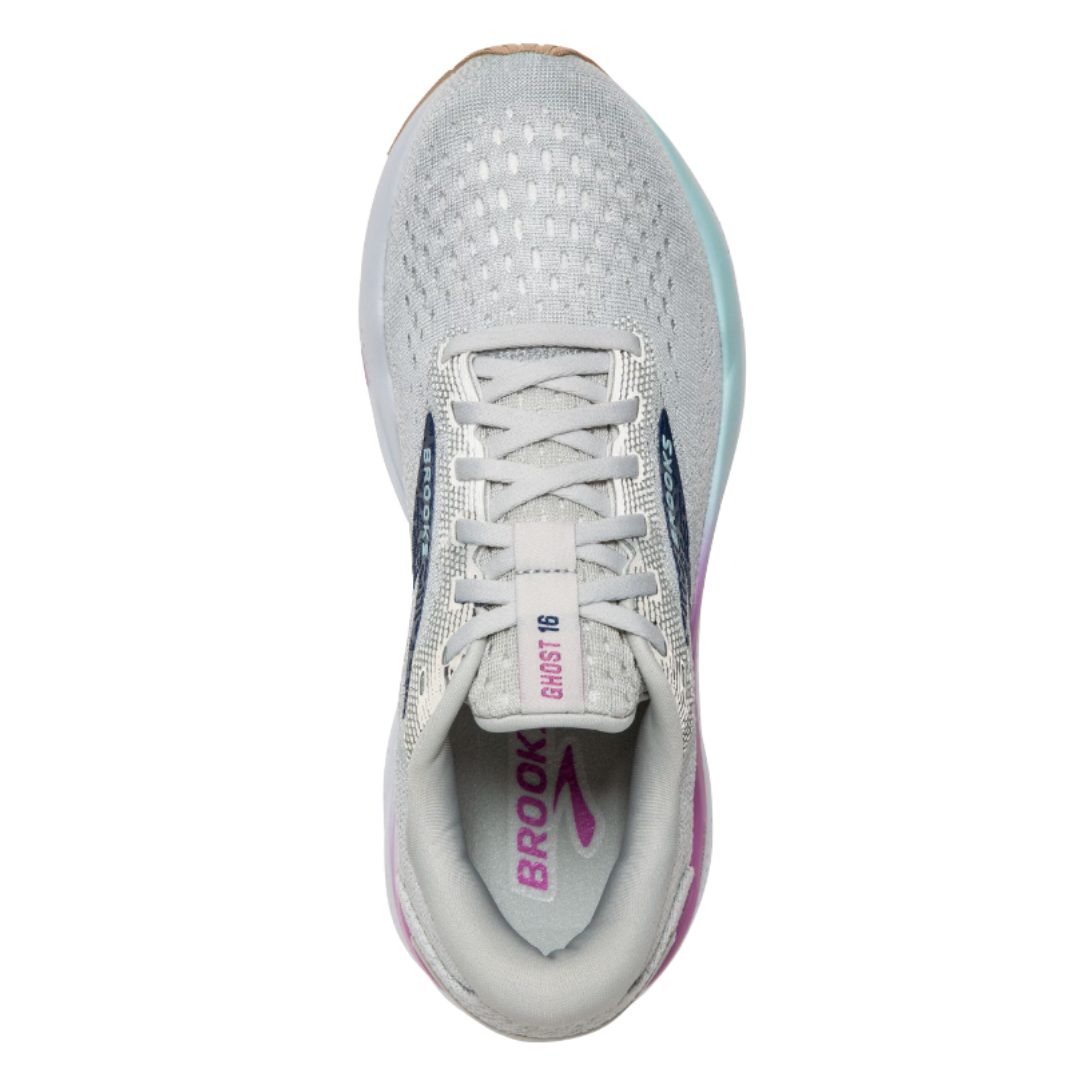 Women's Brooks Ghost 16 Running Shoes - White/Grey/Estate Blue (B Width) - Lightweight Cushioned Sneakers for Women's Jogging, Gym & Daily Walking