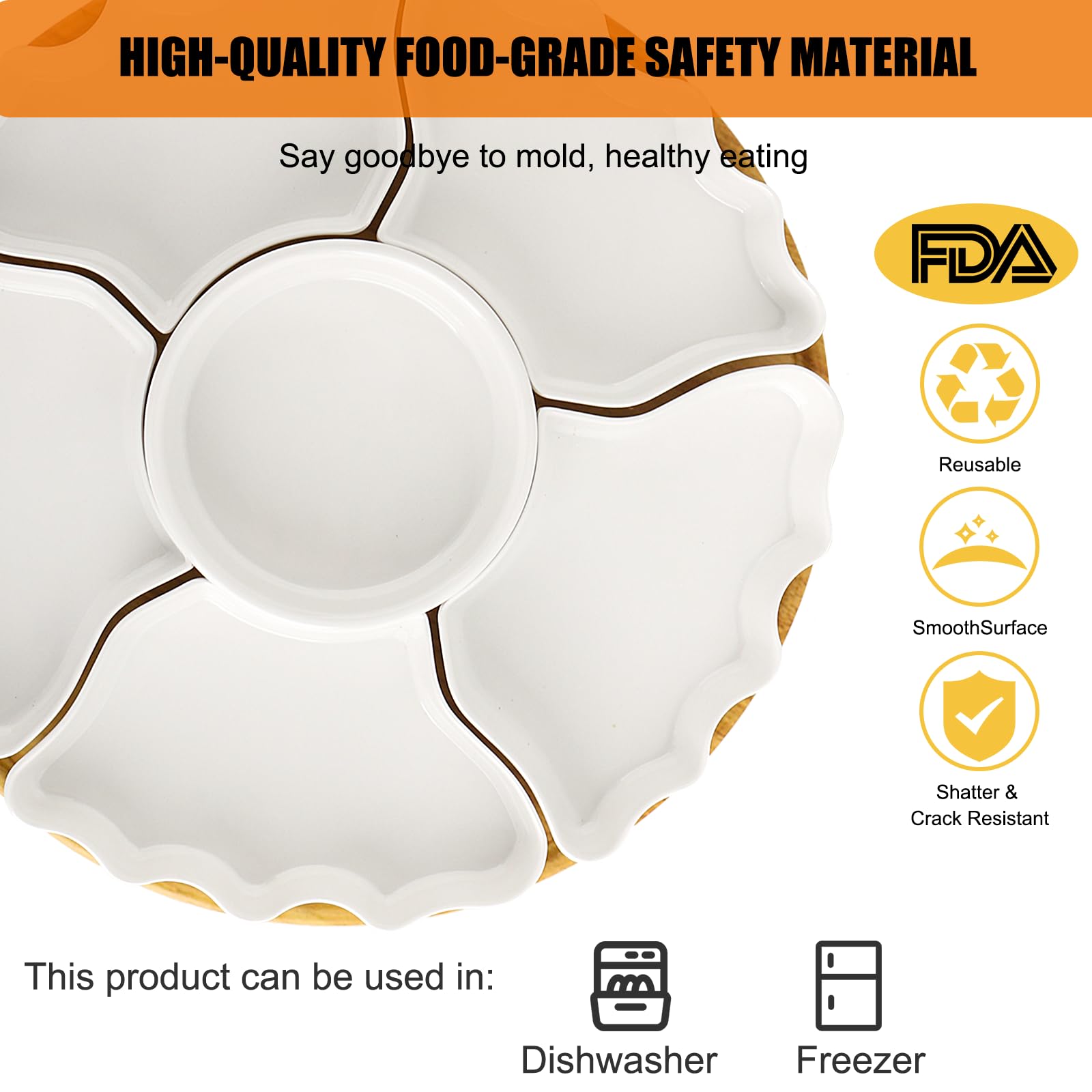 **Melamine Serving Tray & Platter Set - 11.4 Inch Divided Bowls for Party, Kitchen, Dining - 7-Piece White Serving Dishes for Chips, Dip, Fruit, Veggies, Candy & Snacks - Perfect for Entertaining, Buffets & Home Decor**