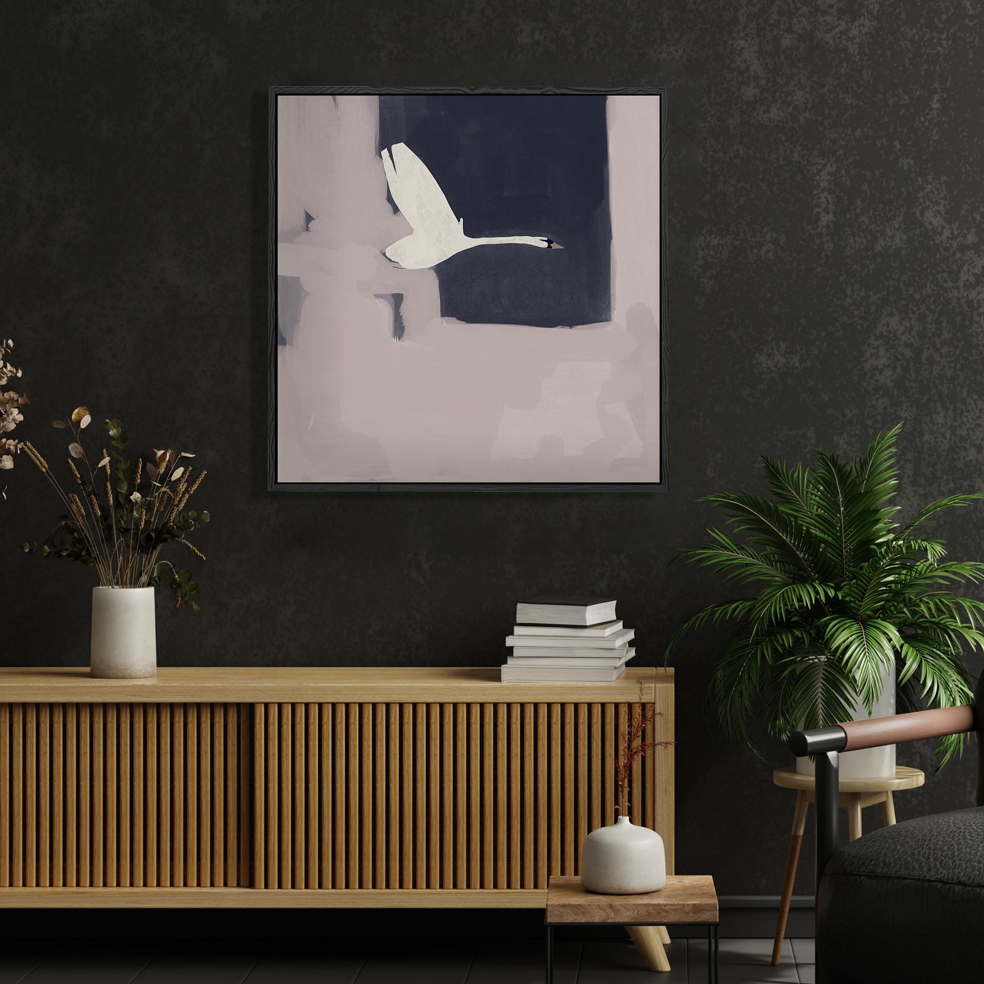 Swan in Flight Framed Canvas Wall Art - Elegant Bird Painting for Living Room, Bedroom & Office Decor - Perfect Home Decoration Gift