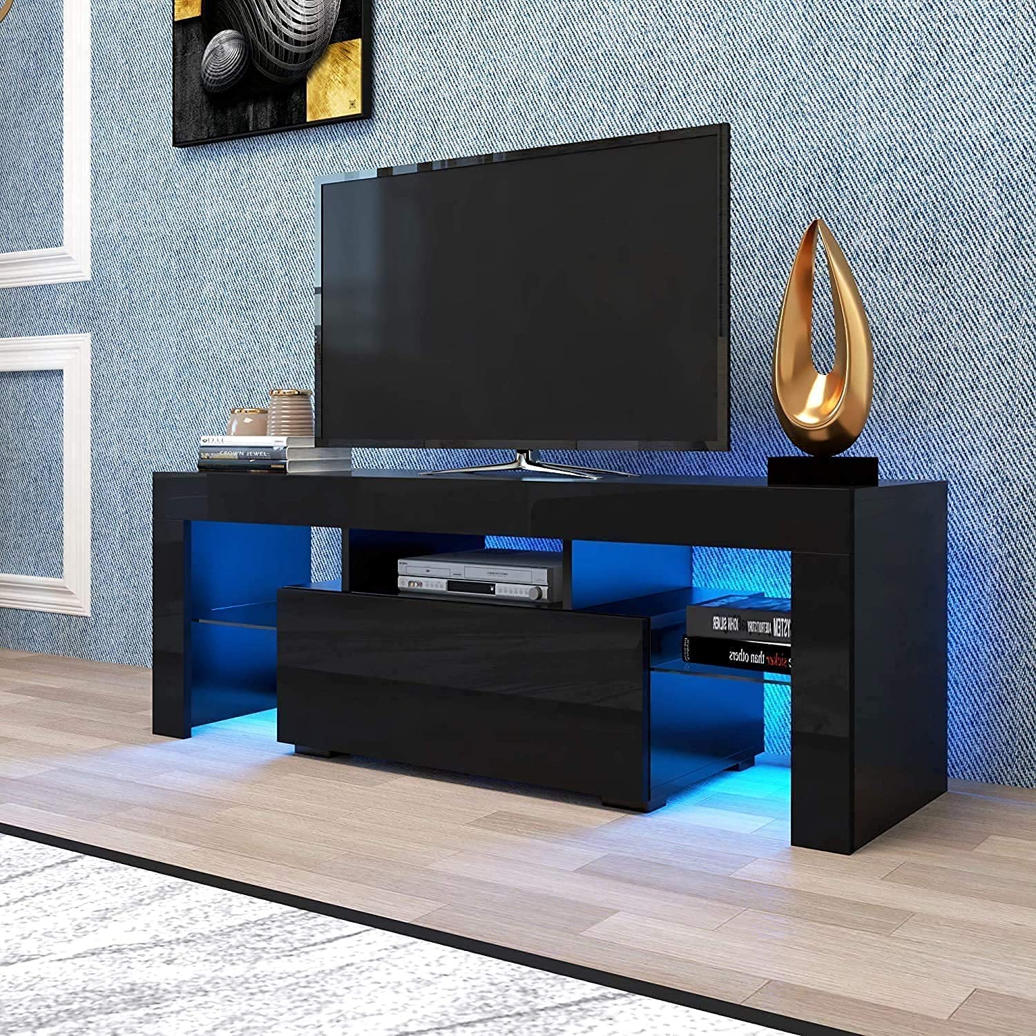 Goujxcy 60 inch LED TV Stand with Storage Drawers - High Gloss Entertainment Center & Media Console Table - Modern TV Cabinet for Living Room - Perfect for Home Theater Setup & Living Room Organization