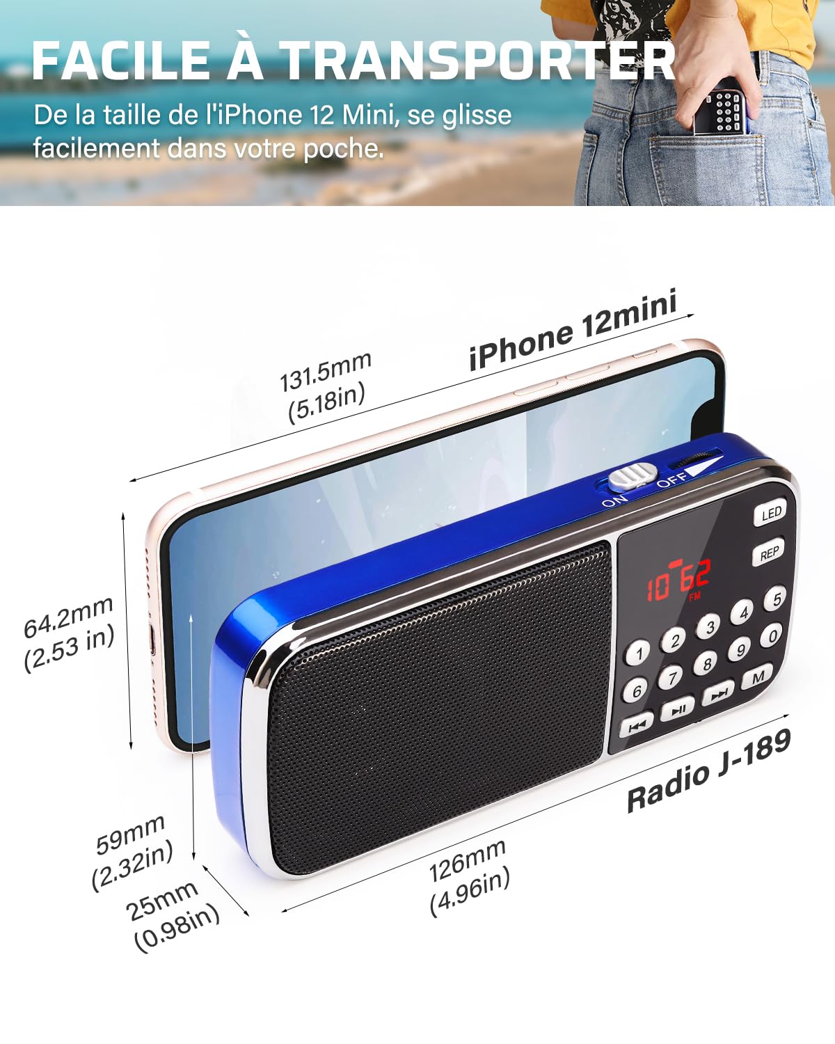 PRUNUS L-189 Portable AM/FM Radio with 3W Dual Speaker, 1200mAh Rechargeable Battery, LED Flashlight, MP3/AUX/USB/TF Support - Perfect for Camping, Emergencies & Outdoor Adventures