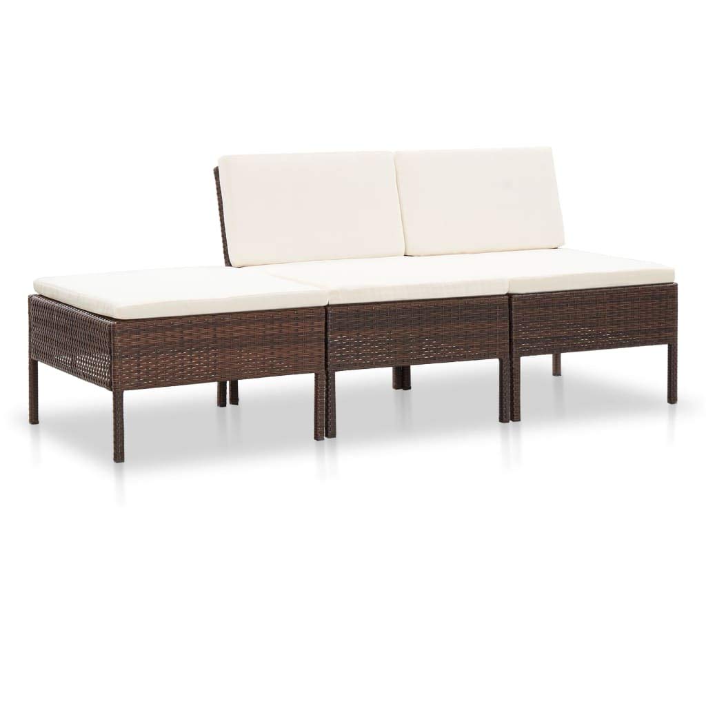 vidaXL 3-Piece Outdoor Patio Furniture Set with Cushions - Waterproof Wicker Sectional Sofa Set for Garden, Balcony, Backyard - Perfect for Relaxing, Sunbathing & Outdoor Entertaining