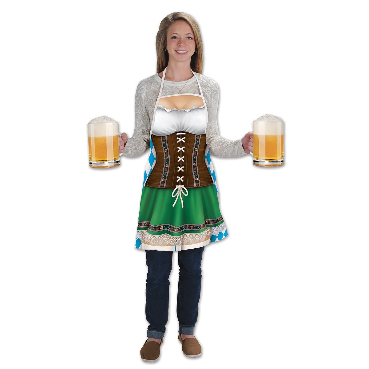 6 Pack Black & Green German Oktoberfest Women's Aprons - Adjustable Adult Costume Accessory for Beer Festivals, Halloween & Themed Parties