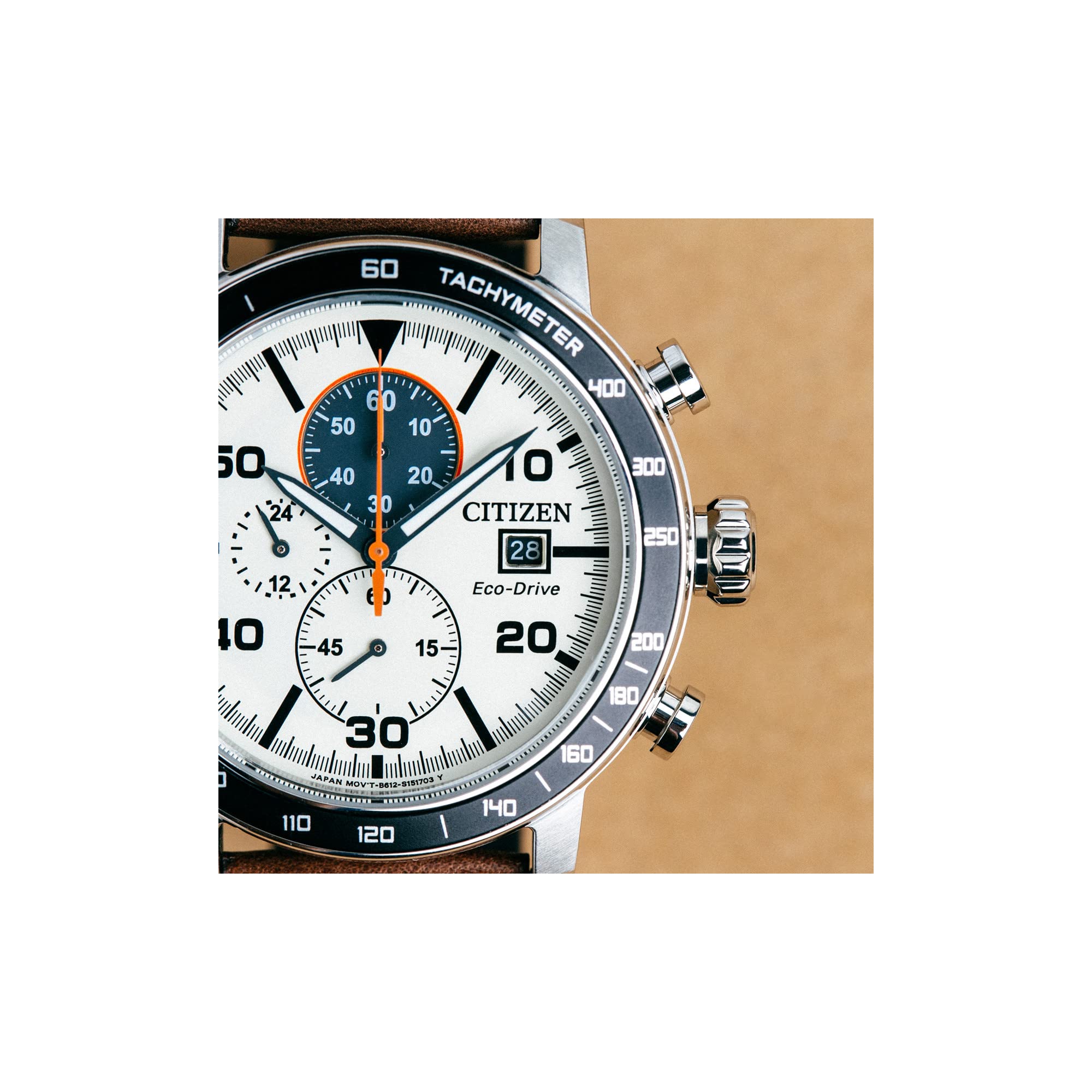 Citizen Men's Eco-Drive Weekender Brycen Chronograph Watch - Stainless Steel Case, Brown Leather Strap, Ivory Dial (Model CA0649-06X) | Solar Powered, Water Resistant | Perfect for Business, Casual & Outdoor Activities