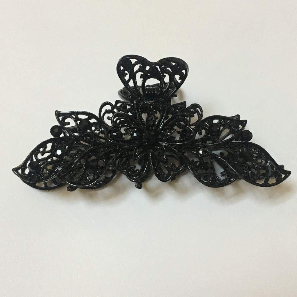 Vintage Chic Black Metal Alloy Rhinestone Hair Claw Clips - Women's Fashion Retro Hair Clips for Thick Hair, Perfect for Updos, Ponytails and Everyday Styling