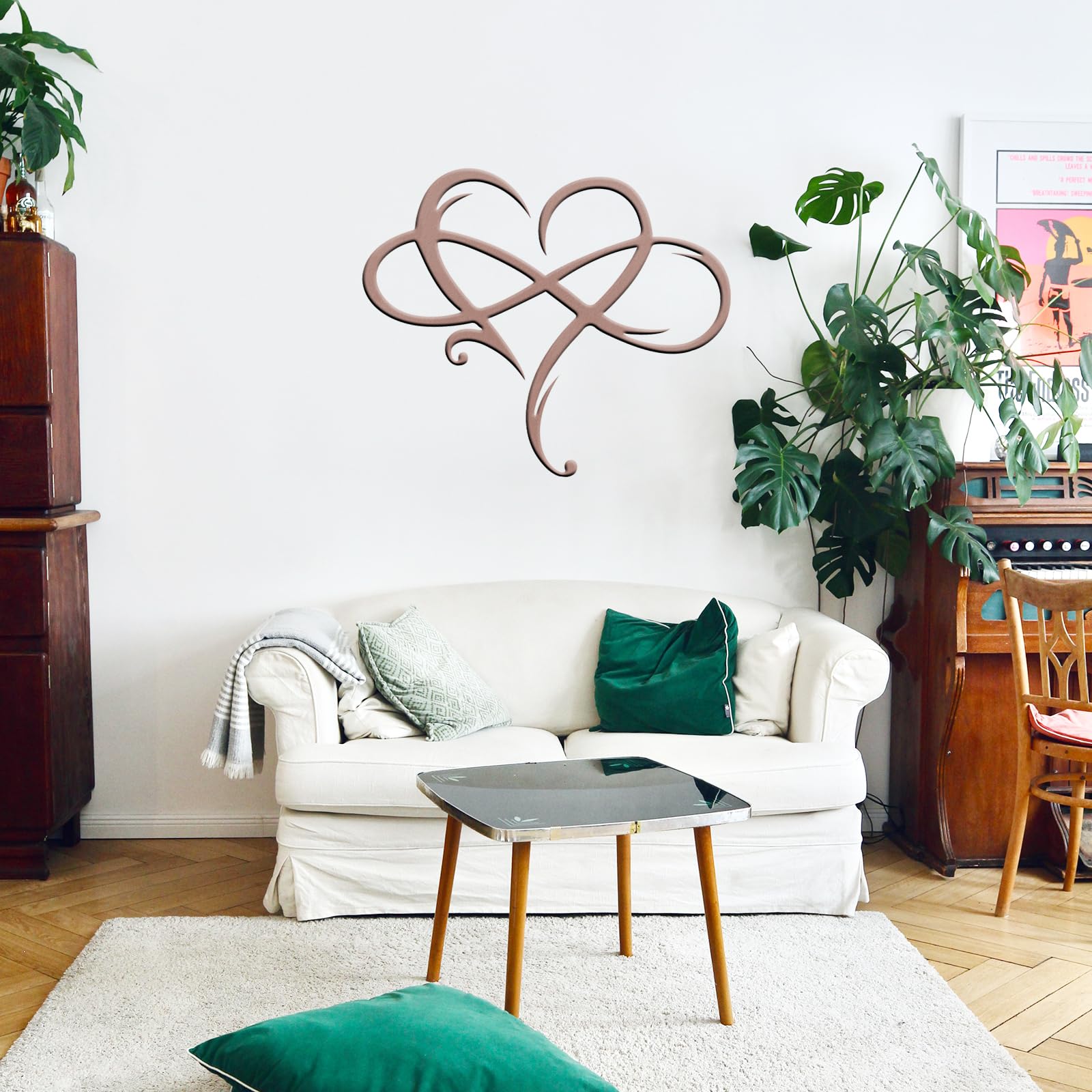 Infinity Heart Metal Wall Art - Elegant Love Sign Plaque for Home & Wedding Decor - Geometric Steel Wall Hanging for Bedroom, Living Room - 11.4x13.7 Inch Champagne Finish - Perfect for Anniversary Gifts & Romantic Home Accents