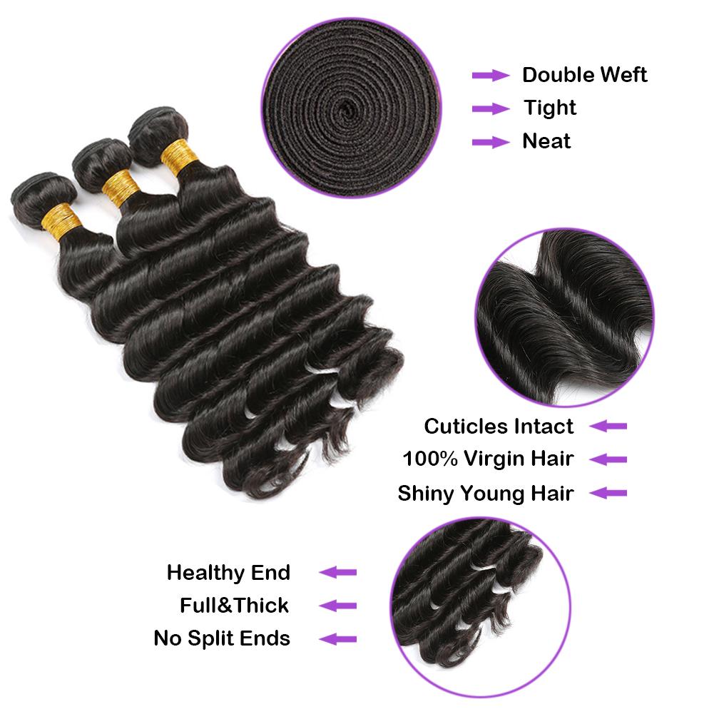 Premium Deep Wave Virgin Human Hair Bundles - 100% Natural Black Hair Extensions for Stunning Hairstyles | Perfect for Weaves, Braids & Protective Styles