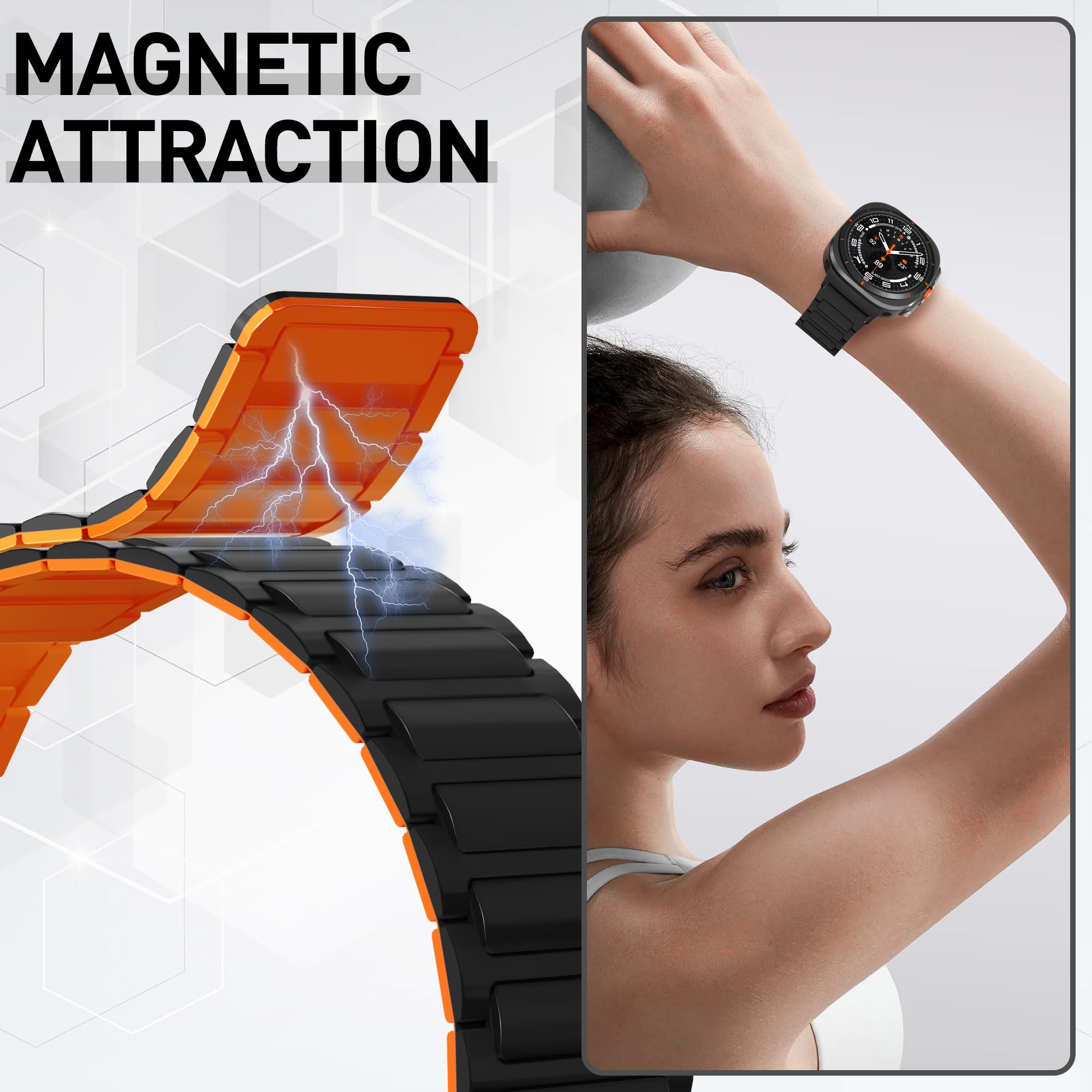 Premium Magnetic Adjustable Silicone Replacement Band for Samsung Galaxy Watch Ultra 47mm - Durable Comfortable Strap for Workout, Running & Daily Wear