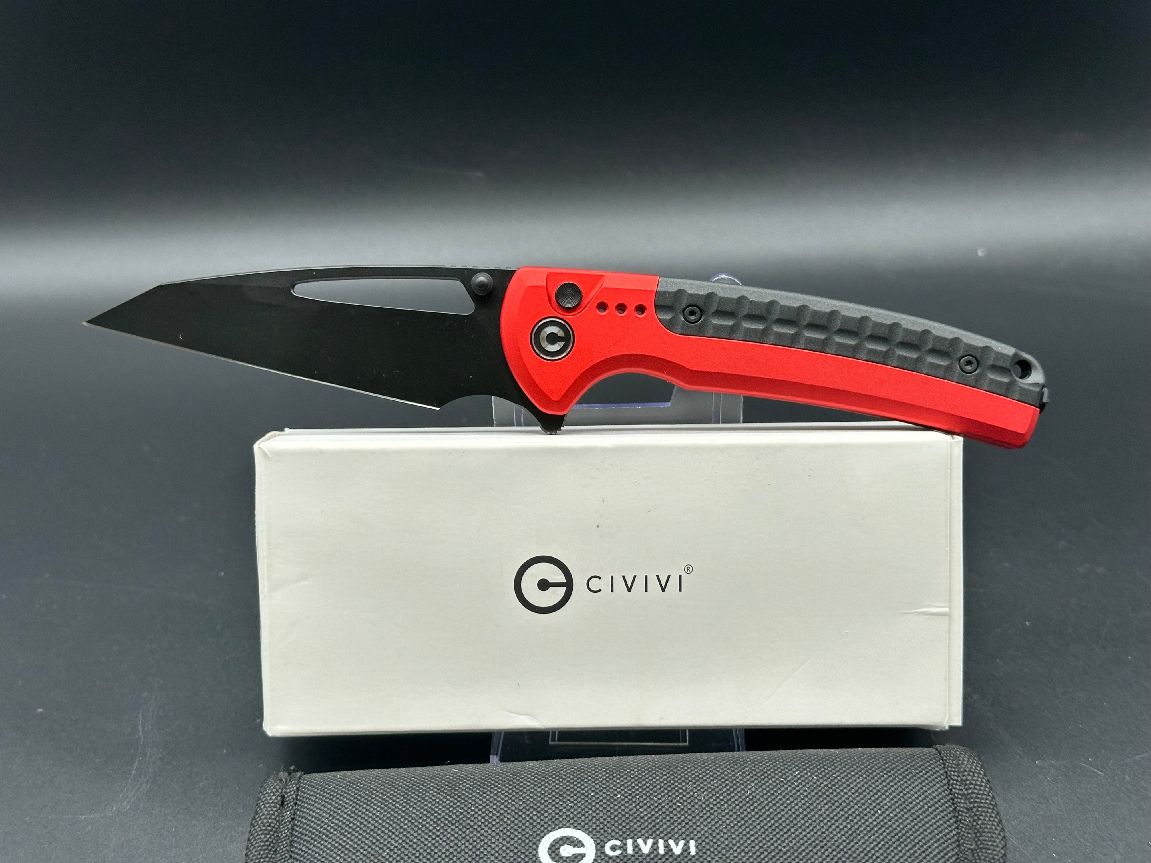 CIVIVI SENTINEL STRIKE Button Lock Folding Knife - Red Aluminum Handle, K110 Black Blade - EDC Pocket Knife for Outdoor, Camping & Everyday Carry