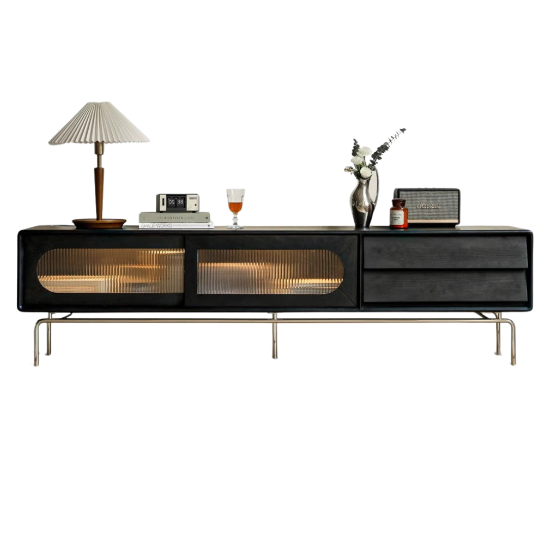 Solid Oak Wood French Style TV Stand with Storage - Rustic Farmhouse Living Room Furniture for TV, Media & Entertainment Centers