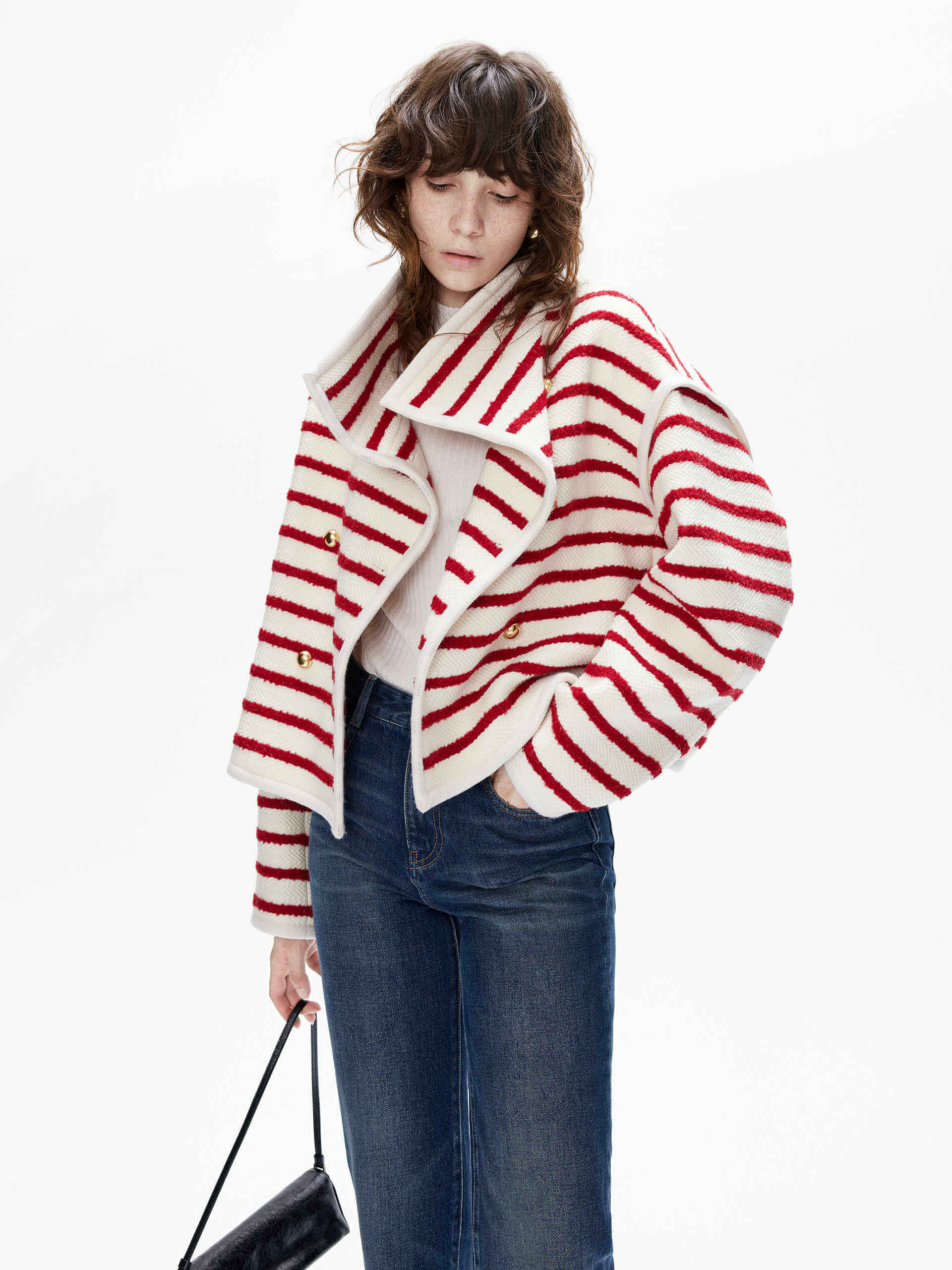 Stylish Funnel Neck Striped Coat for Women - Winter Warm Long Coat with Striped Design - Perfect for Office, Casual Outings & Cold Weather Fashion