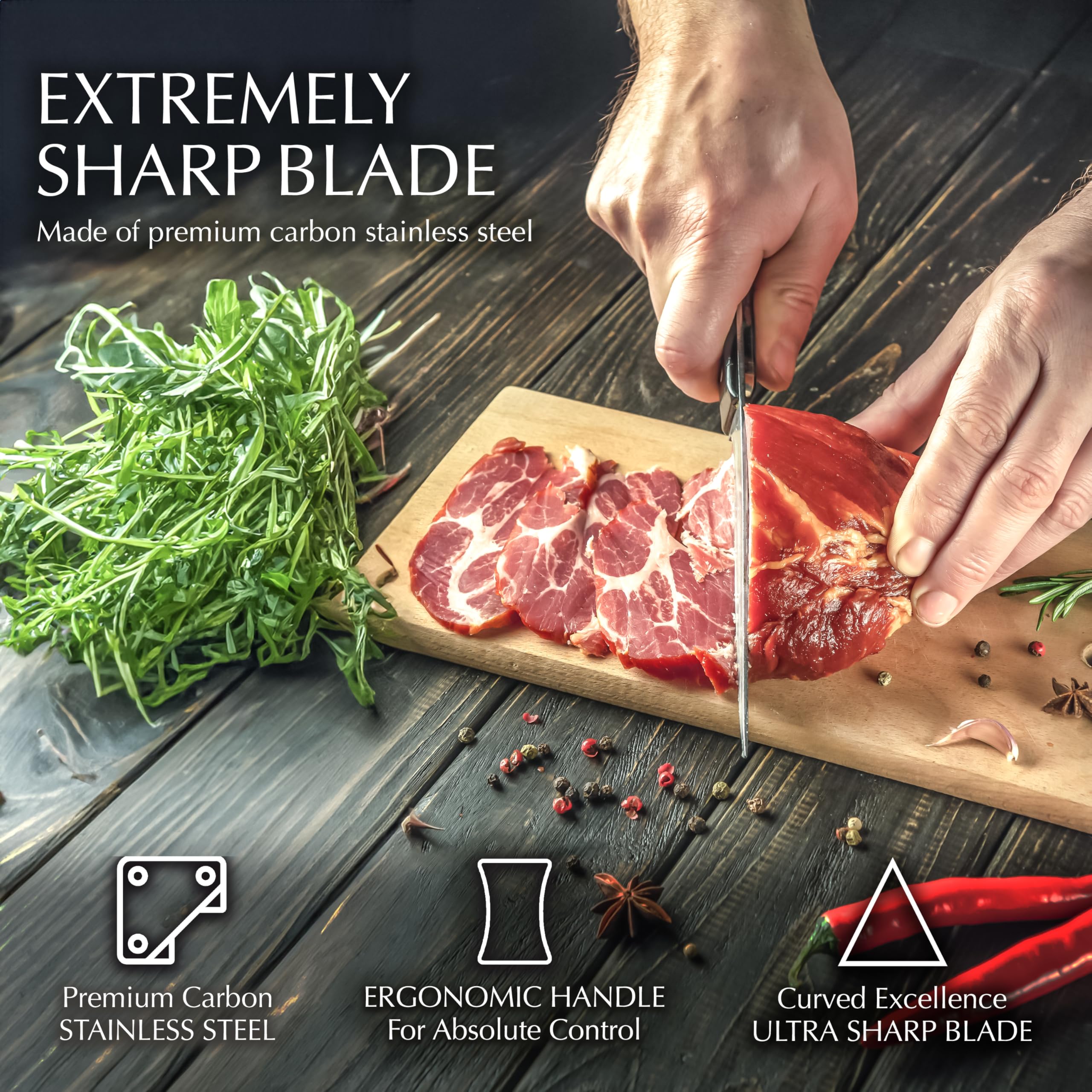 Premium 14-Piece Stainless Steel Knife Block Set - High-Carbon Steel Kitchen Knives with Wooden Holder - Sharp Cutlery Set for Professional Chefs & Home Cooking - Perfect for Meat Cutting, Vegetable Chopping & Food Prep