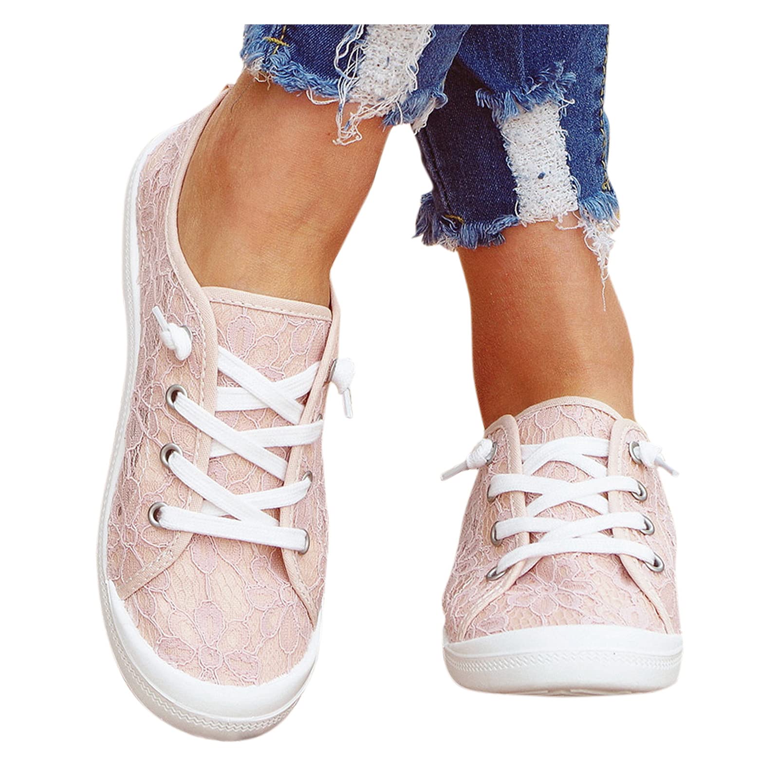 Women's Canvas Sneakers - Breathable Hollow Lace-Up Athletic Shoes for Running, Tennis & Summer Wear | Casual Slip-On Loafers & Comfortable Flats for Everyday Use