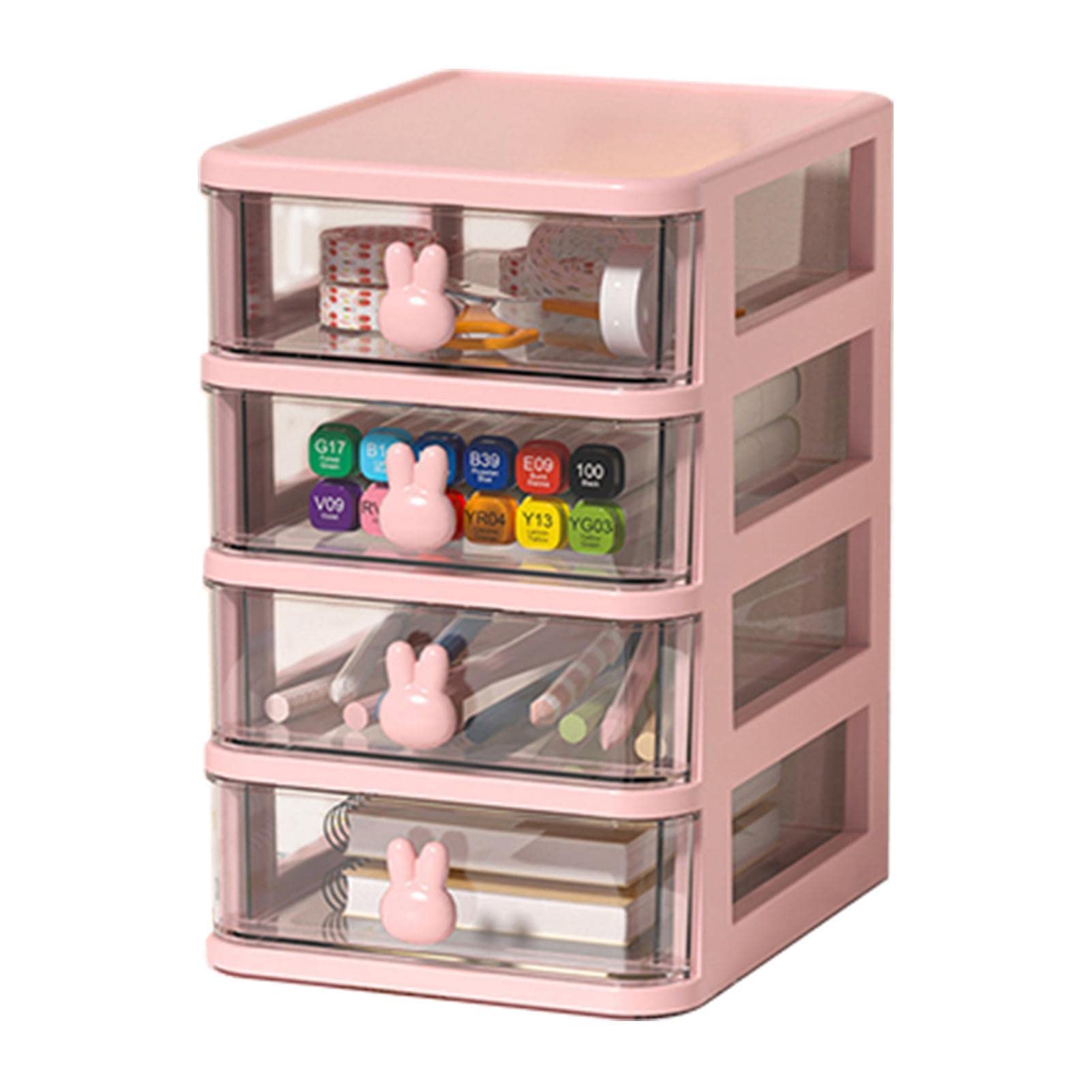 4-Tier Clear Small Desk Organizer with Drawer - Perfect for Makeup, Crafts, Stationery & Office Supplies | Compact Desktop Storage Solution for Home, Office & Beauty Vanity
