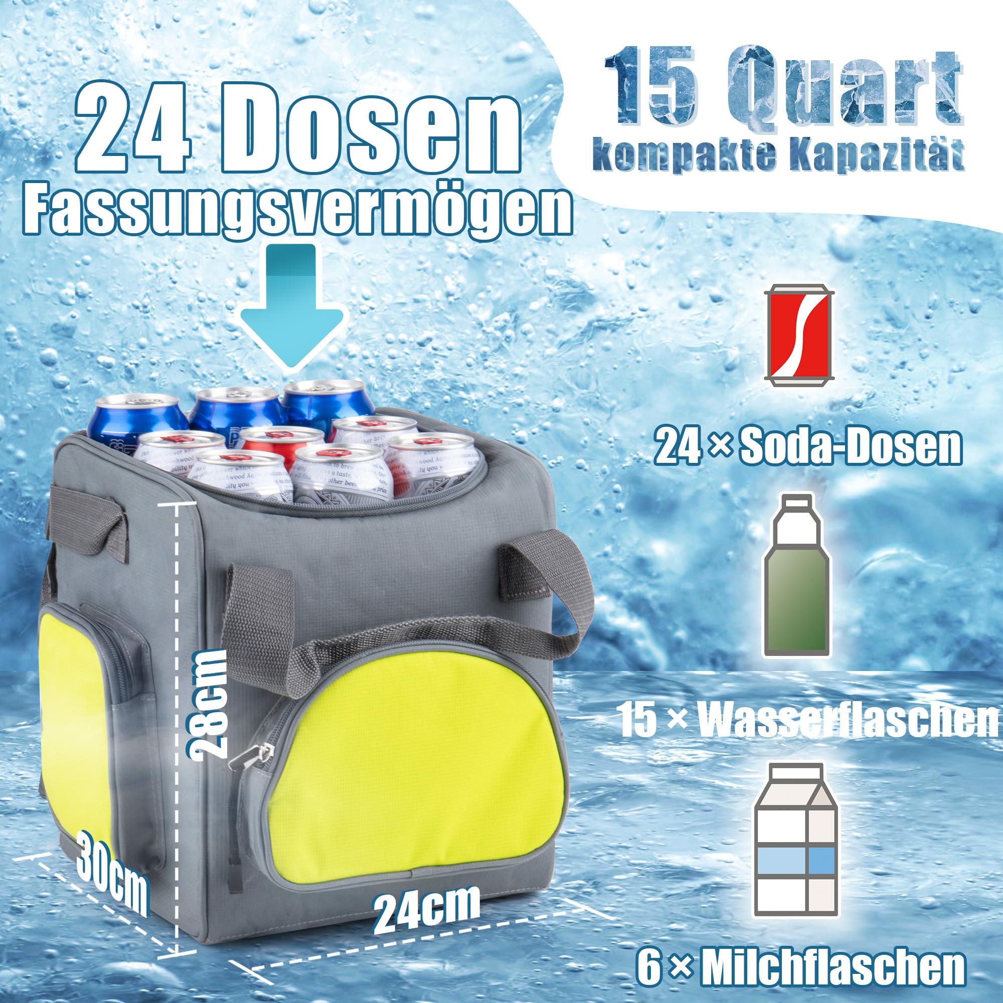 15-Quart Portable Car Cooler - 12V 50.1W Plug-In Electric Mini Fridge for Travel, Camping & Road Trips | 14L Soft-Sided Cooler for Drinks, Snacks & Meal Storage | Compact Car Refrigerator for Vehicles, RVs & Outdoor Adventures