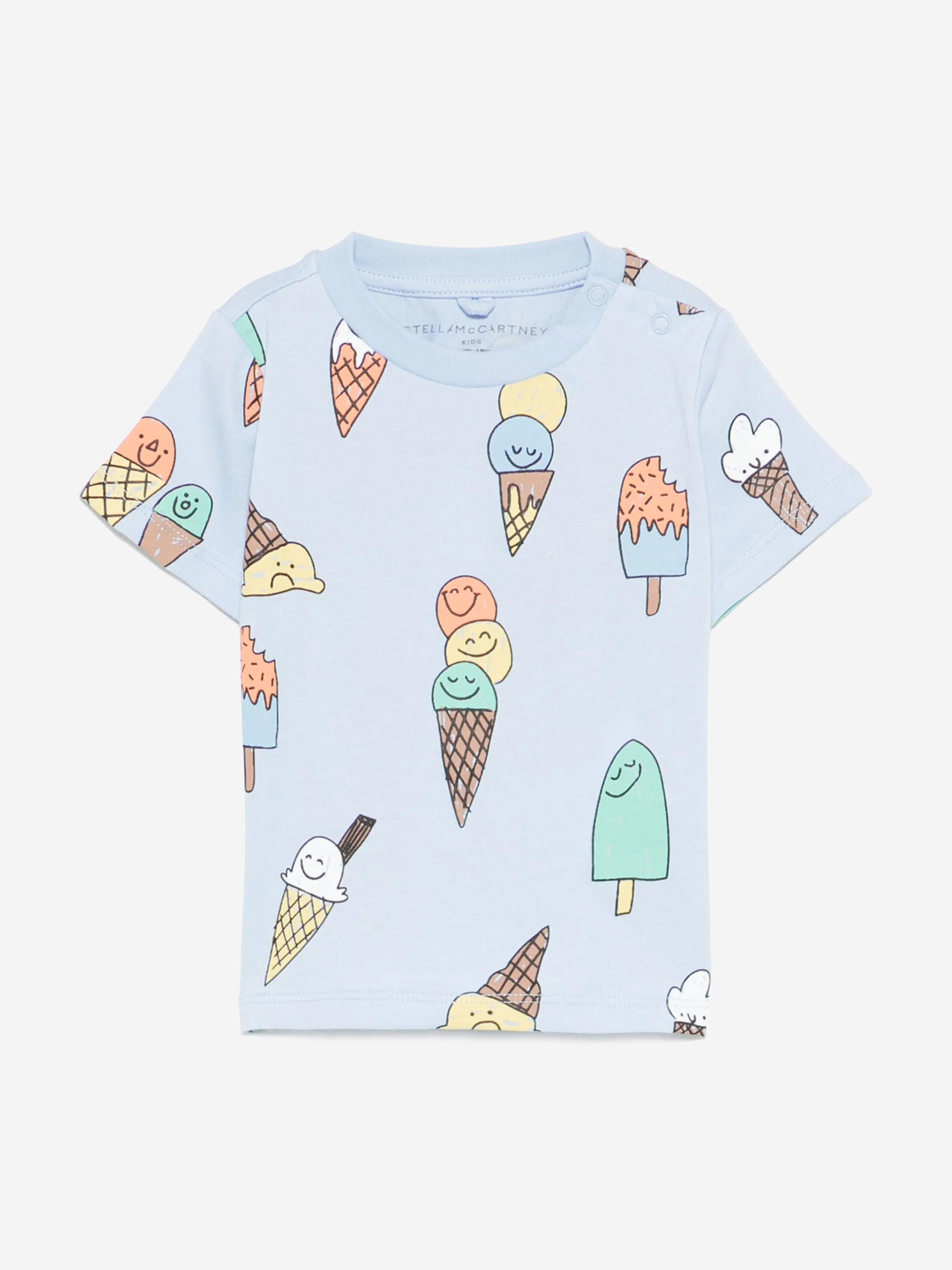 Adorable Baby Boys Ice Cream Graphic T-Shirt in Soft Blue - Perfect for Summer Outings & Playdates